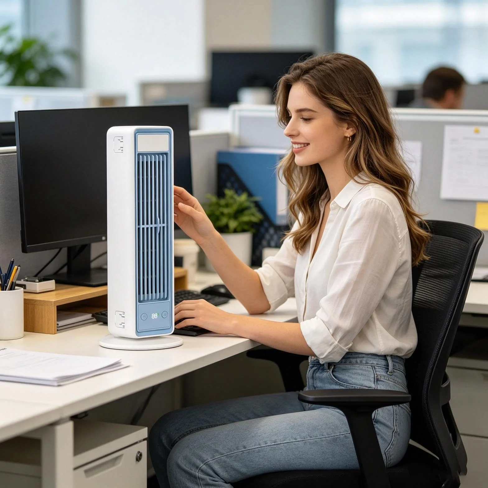 Genérico Torre Inteligente 4 Velocidades Carga USB Oscilante | Ventilador de dormitorio para cocina garaje autocaravana casa salón interior exterior