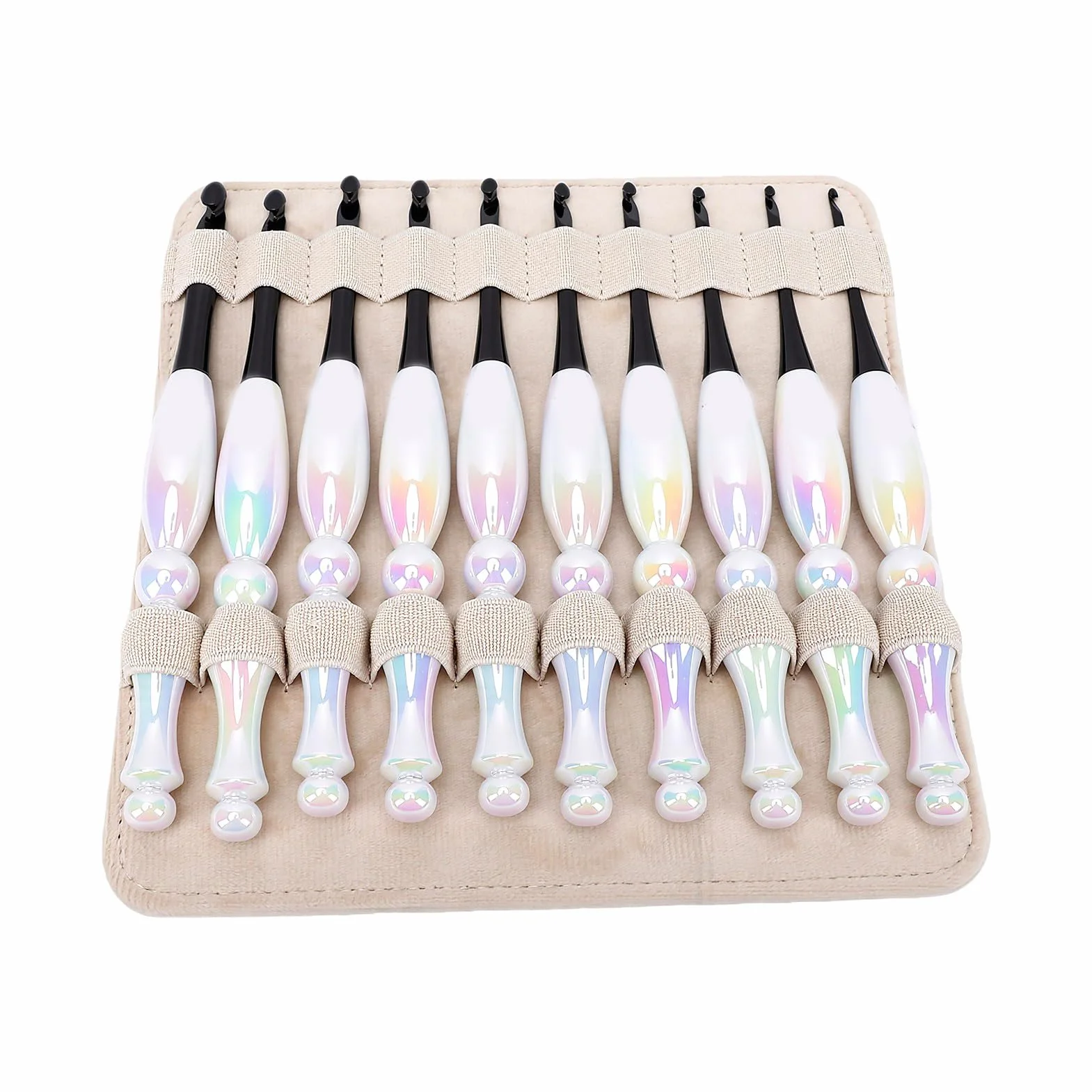 Zhjvihx Juego de 10 Agujas de Ganchillo, Ergonómico con Bolsa de Almacenamiento Beige, Ganchos Extra Largos para Tejer Decoración del Hogar, Kit Completo de Ganchillo para Principiantes