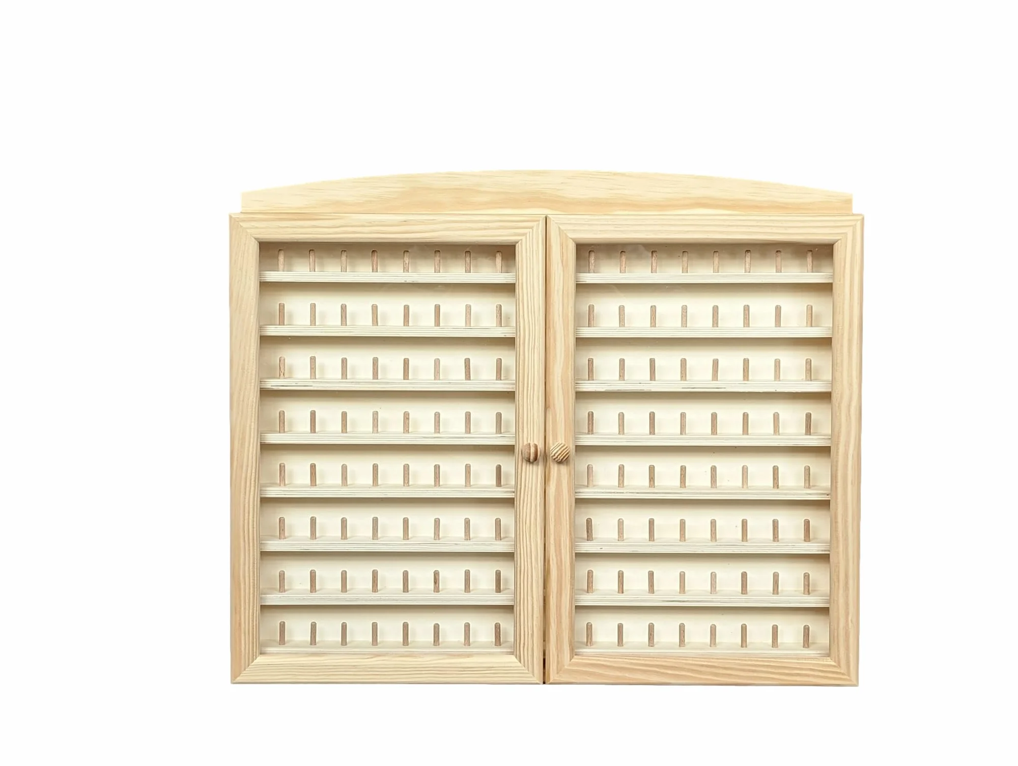 GRECA Vitrina Colecciones dedales. 2 Puertas. Capacidad: 144 dedales. Medidas (Ancho/Fondo/Alto): 60 * 6 * 54 cms. En Madera de Pino en Crudo. para Pintar.. Altura Entre baldas: 4,5 cms.