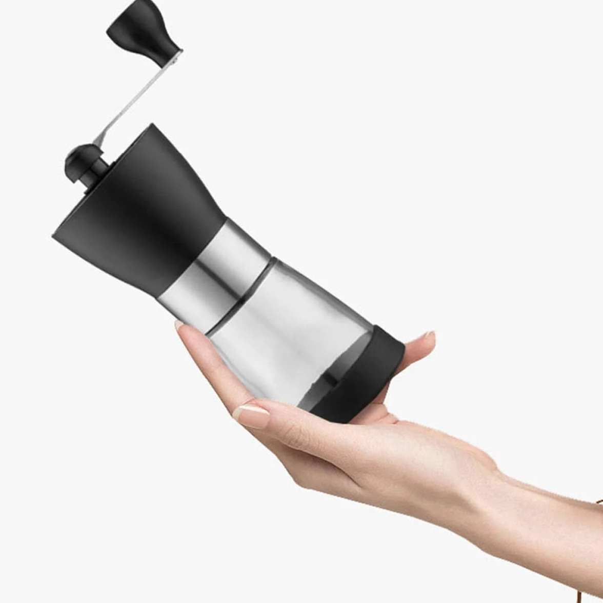Molinillo de Café Manual Recipiente de Vidrio y Muelas Cerámicas, Silencioso y Ecológico, Adecuado para Granos Cocina o Viajes