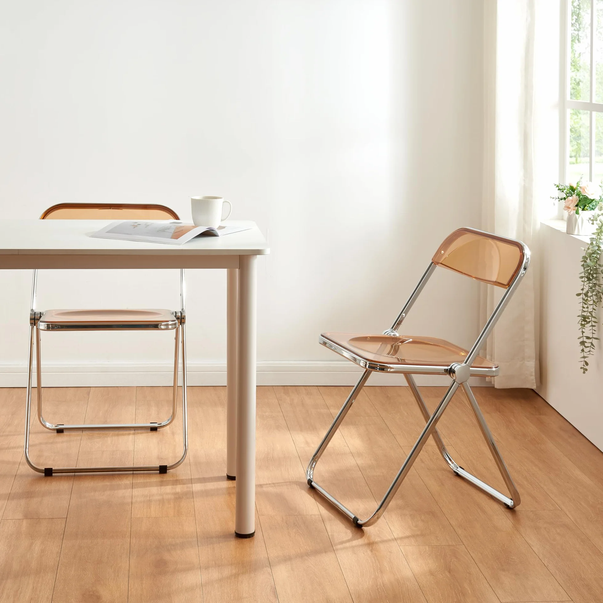 Juego de 2 Sillas Plegables Pornainen Transparentes Eventos Hogar Máx. 120 kg 74 x 46 x 47 cm Acero Plástico - Naranja