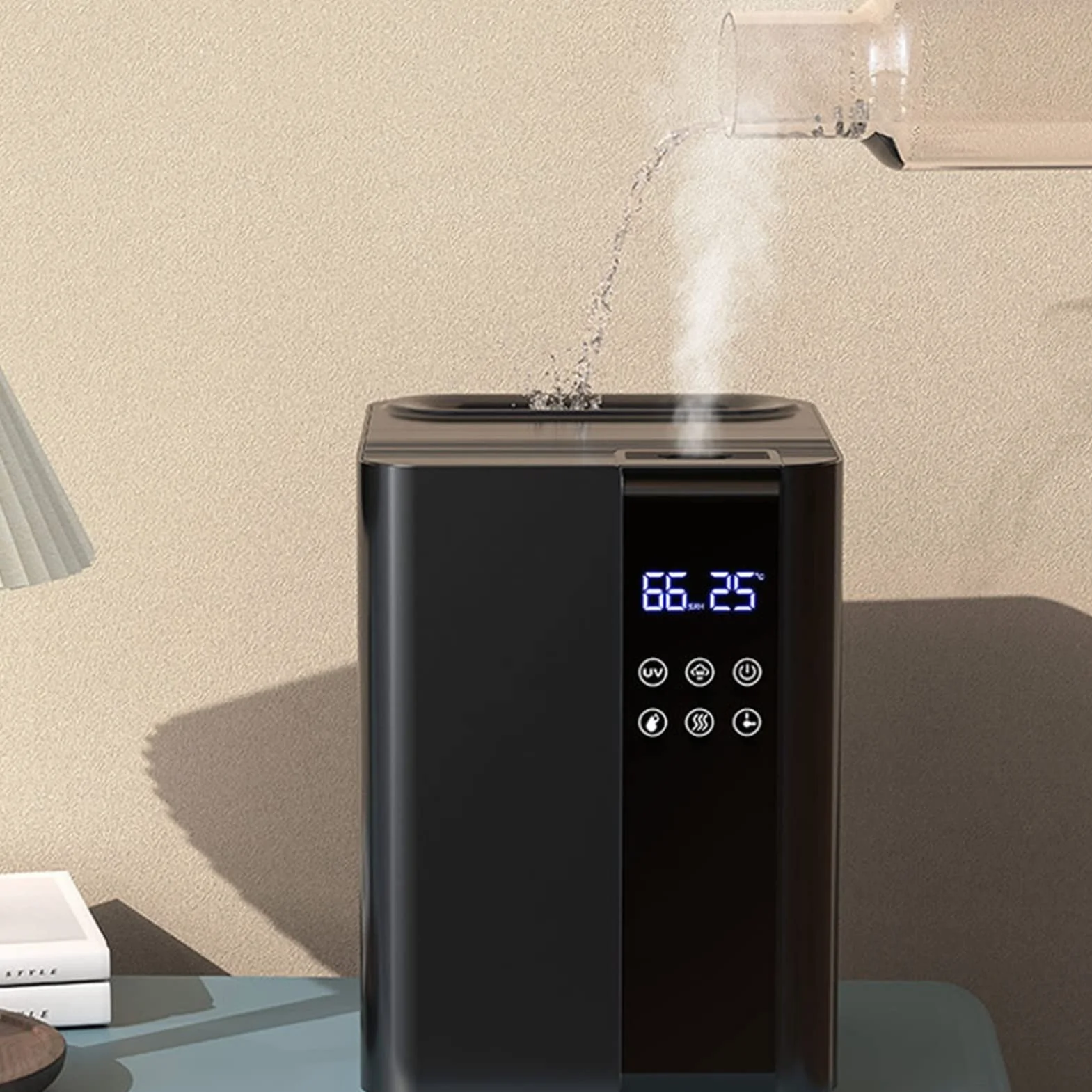 Humidificadores de Aire Humidificadores for la habitación grande del dormitorio, 5L Fresco y cálido Top Top Humidificador de tiempo con 3 velocidades Humidistat, apagado automático, negro Silencioso H