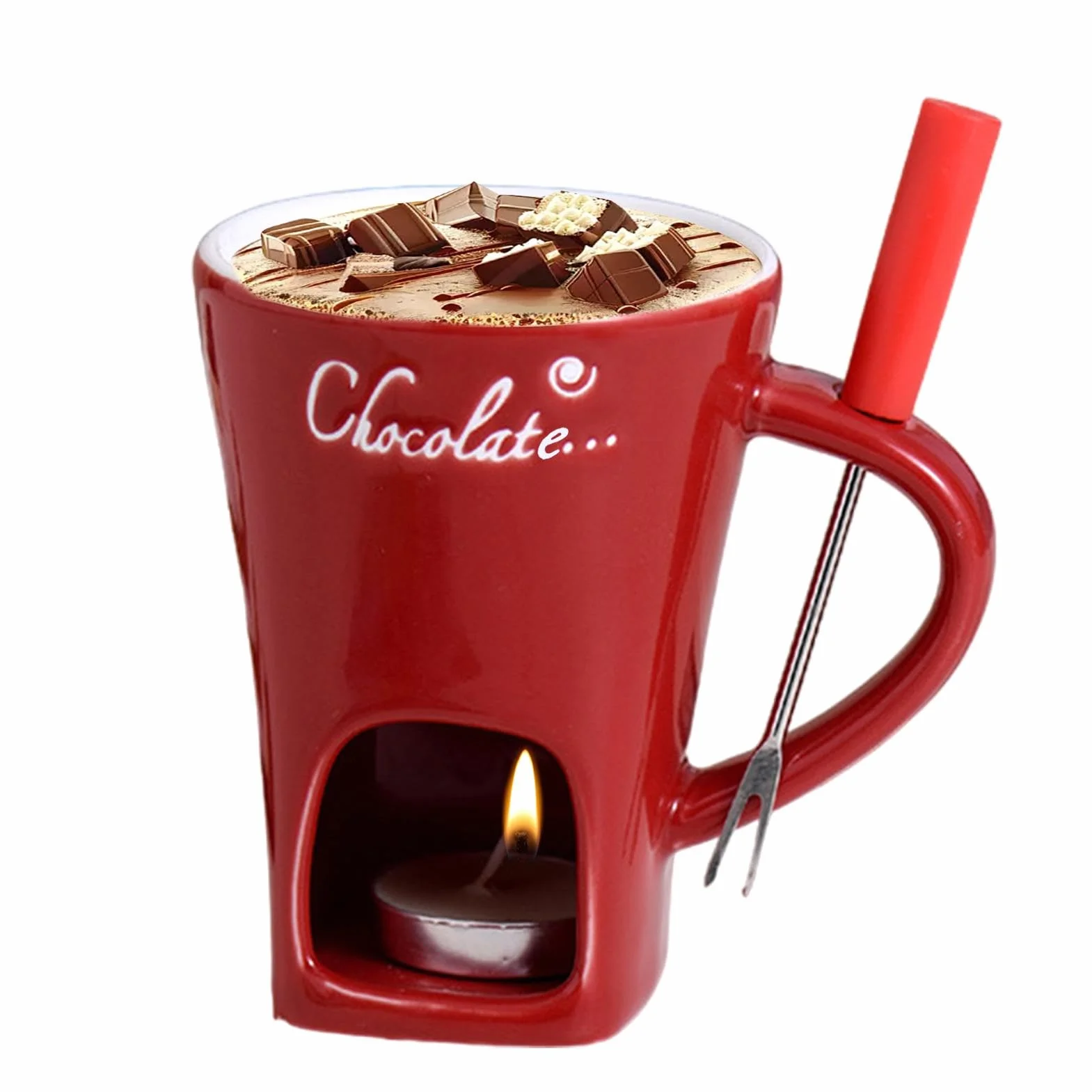 Taza de fondue de chocolate de cerámica con velas de té