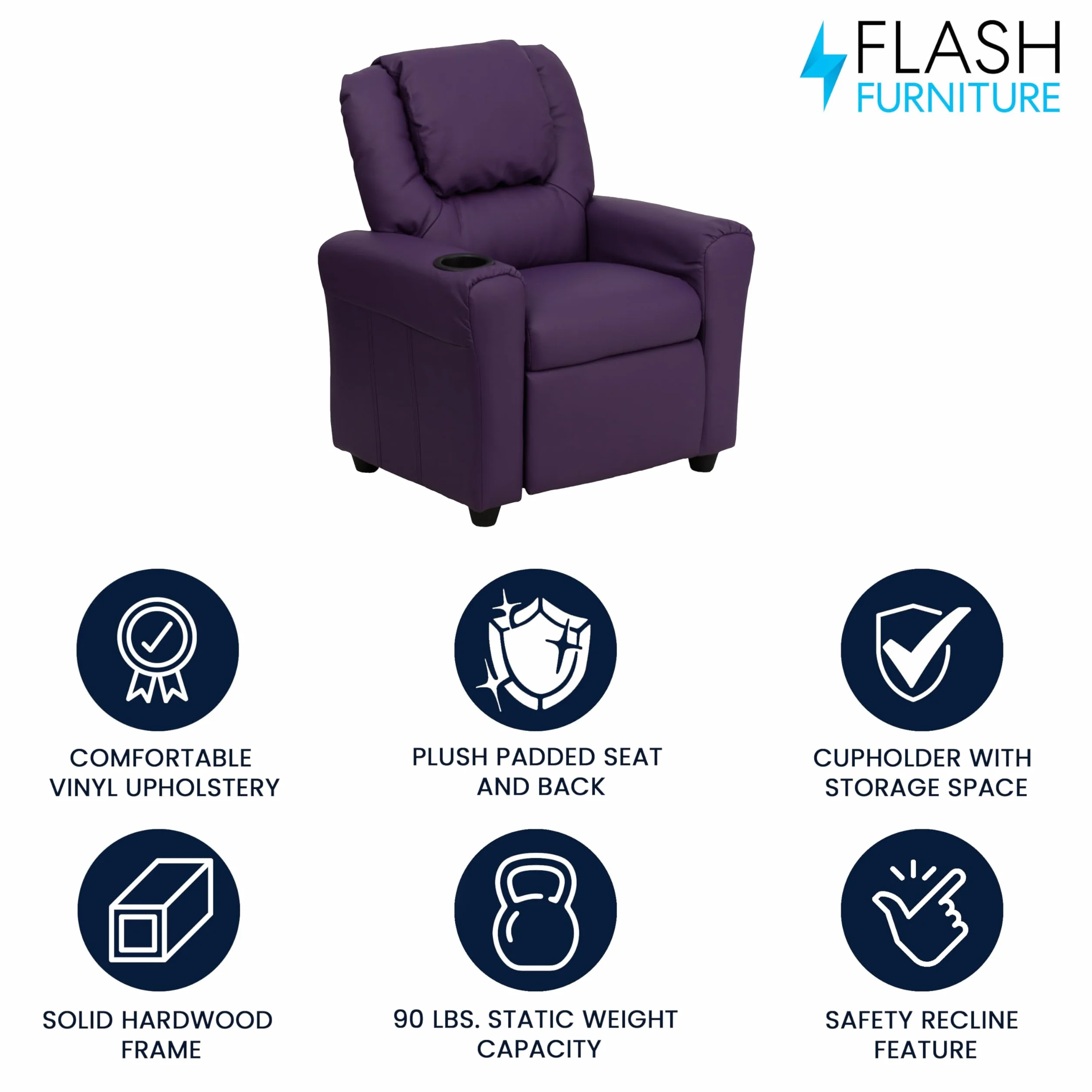 Flash Furniture contemporáneo Beige Vinilo niños reclinable con portavasos y reposacabezas
