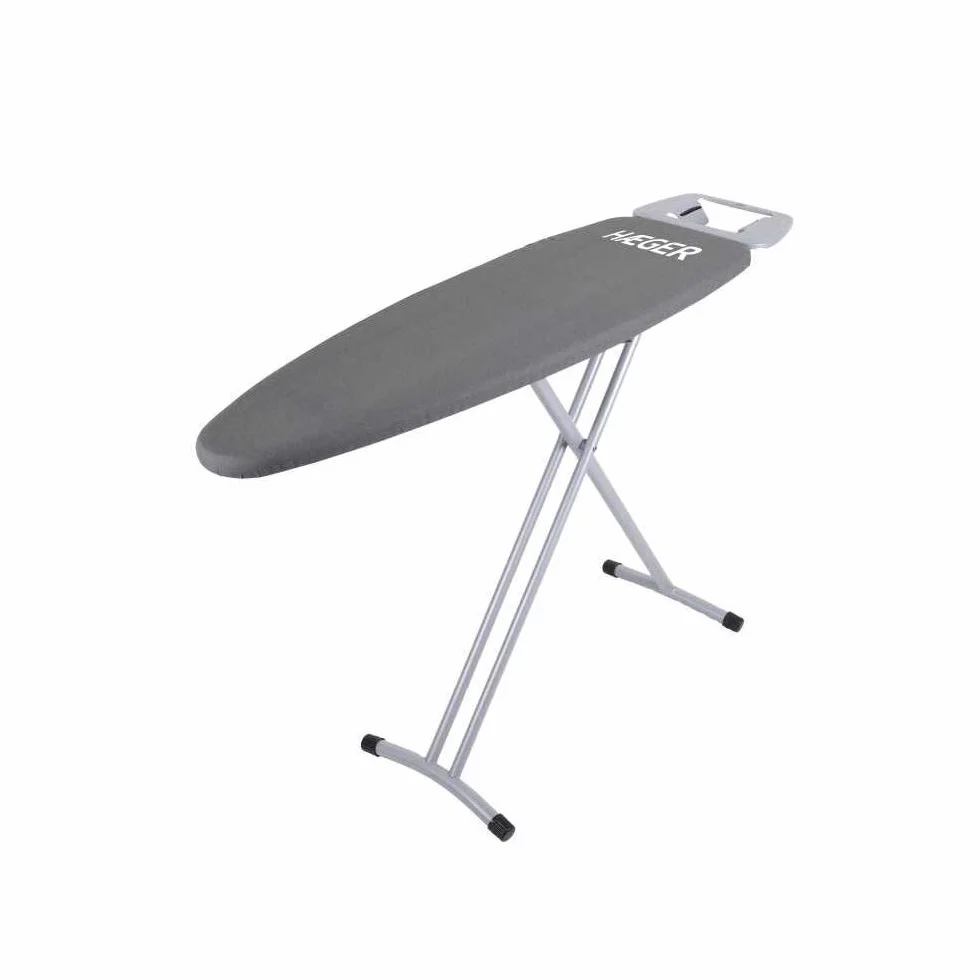 HAEGER HOME - Tabla de Planchar con altura ajustable, descanso de hierro de doble posición, patas metálicas termolacadas con pies antideslizantes de gran apoyo, funda 100% algodón con espuma de 5mm.