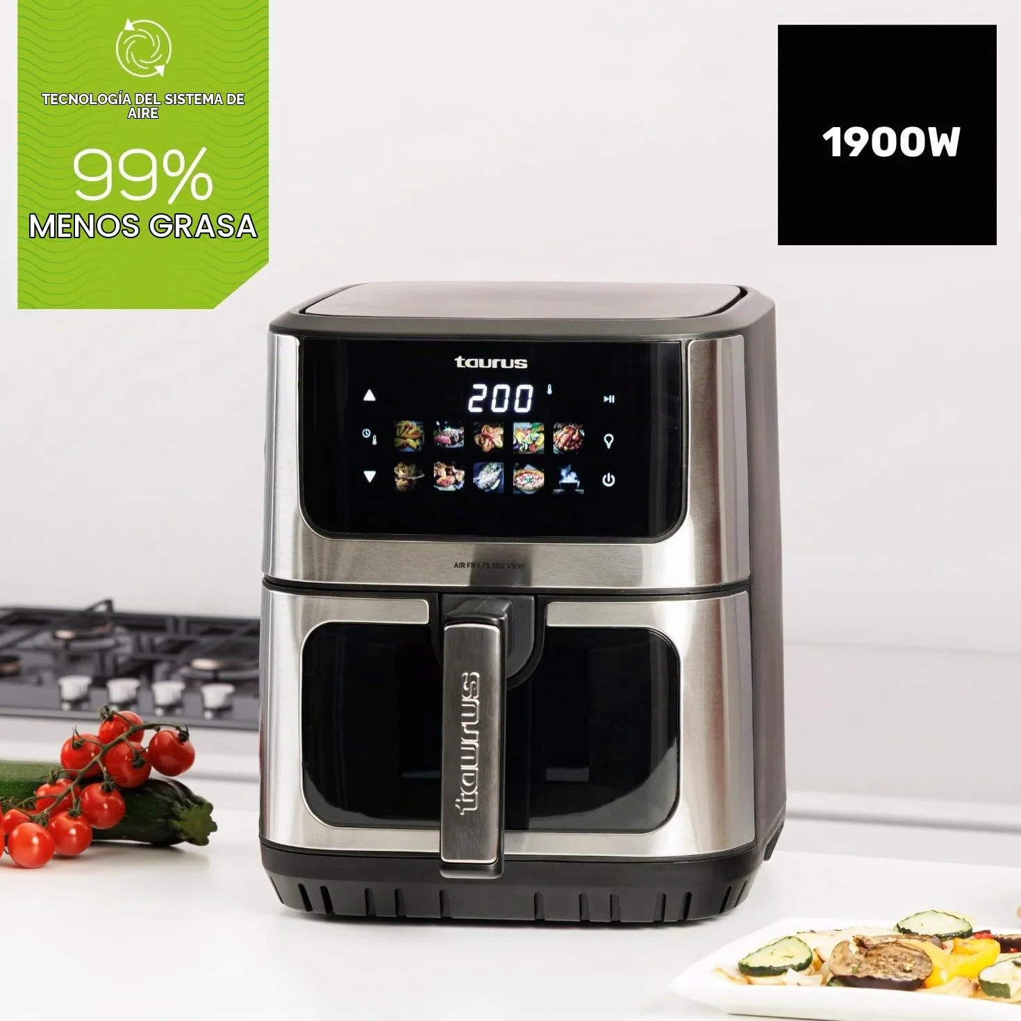 Taurus - Freidora de Aire 6,5L, 1900W, Doble Resistencia, 10 Programas