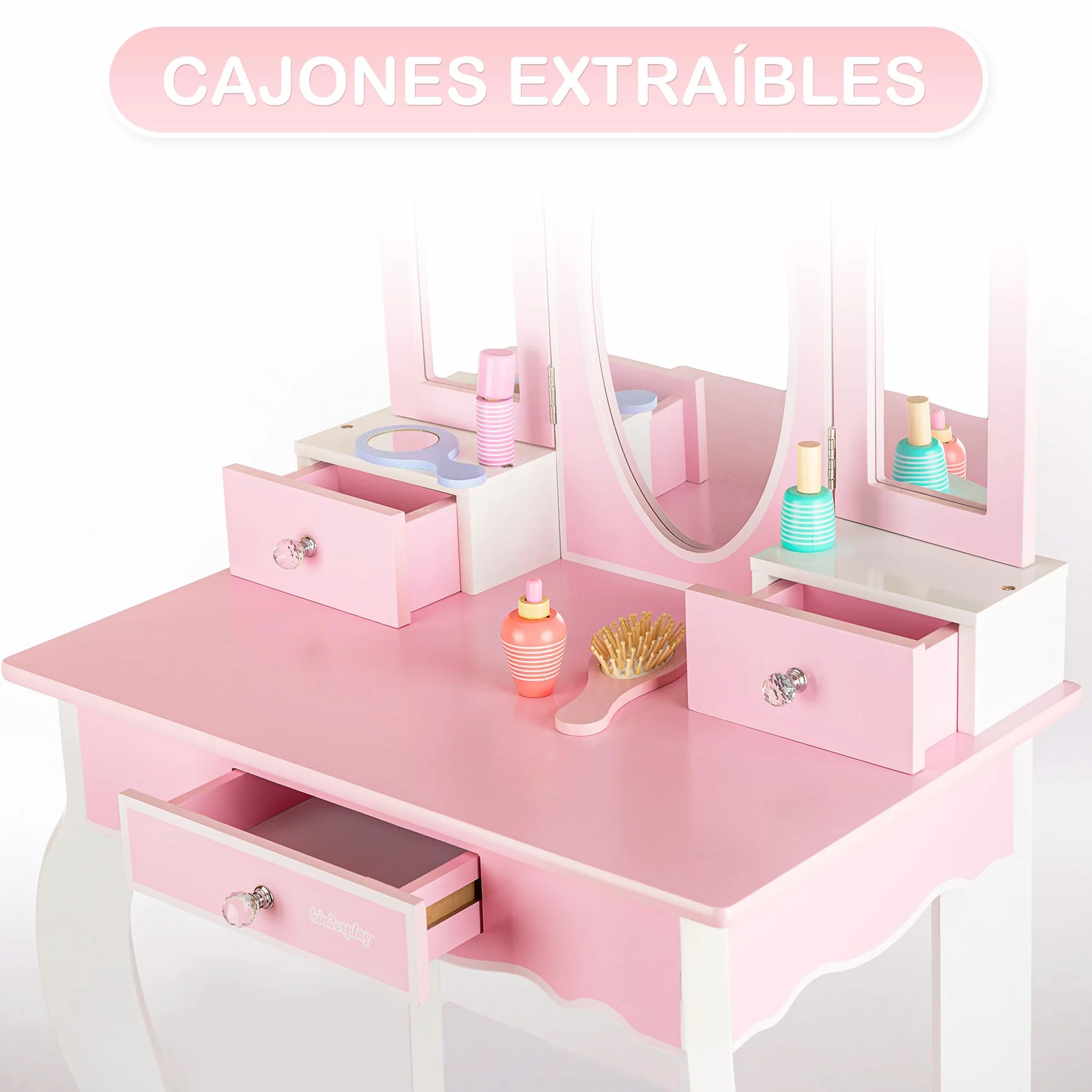 Tocador Infantil de Madera con Espejo y Accesorios Rosa Green Series GS3300