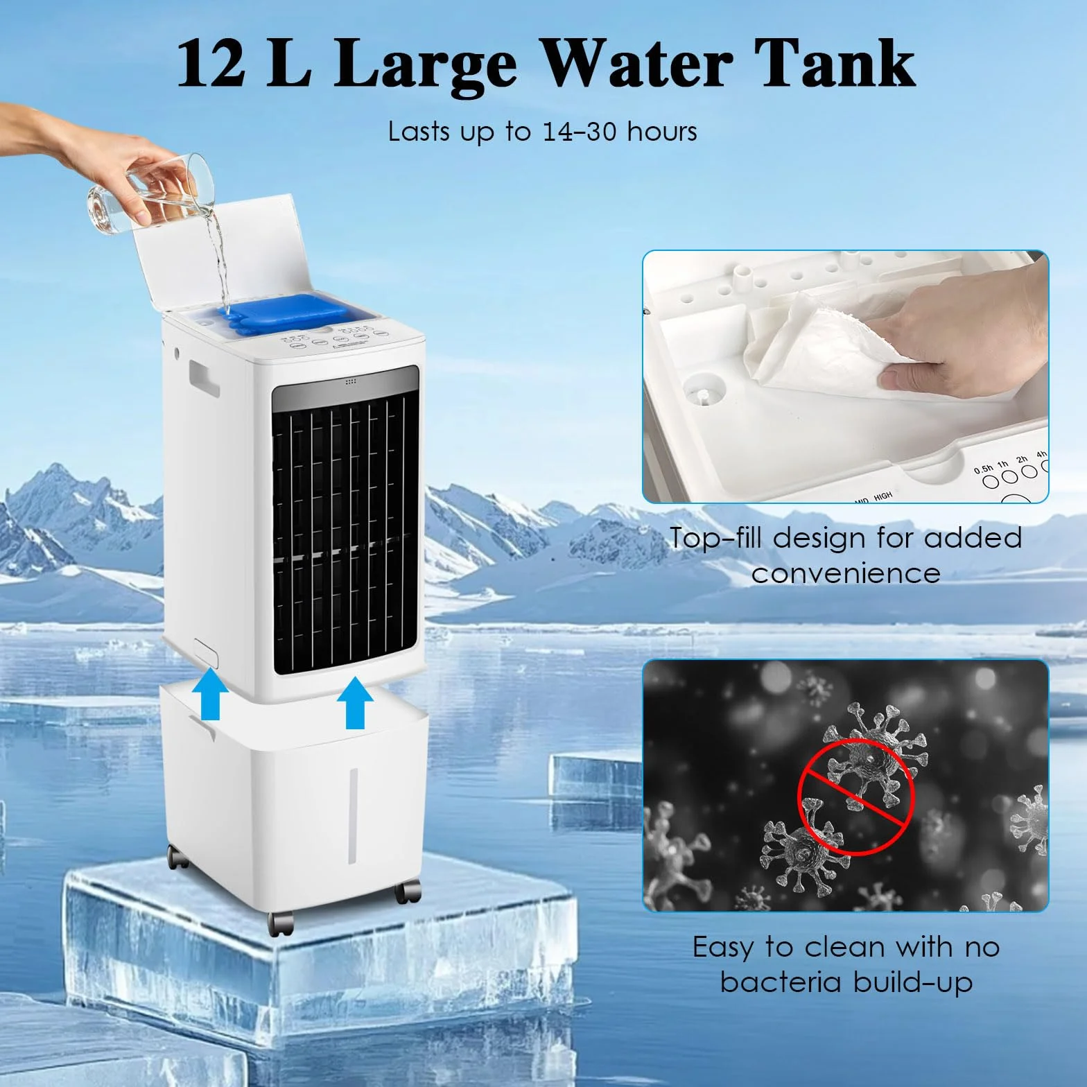 12L Climatizador Evaporativo Digital con Mando a Distancia, 2 Acumuladores Hielo, Modo Sueño Silencioso
