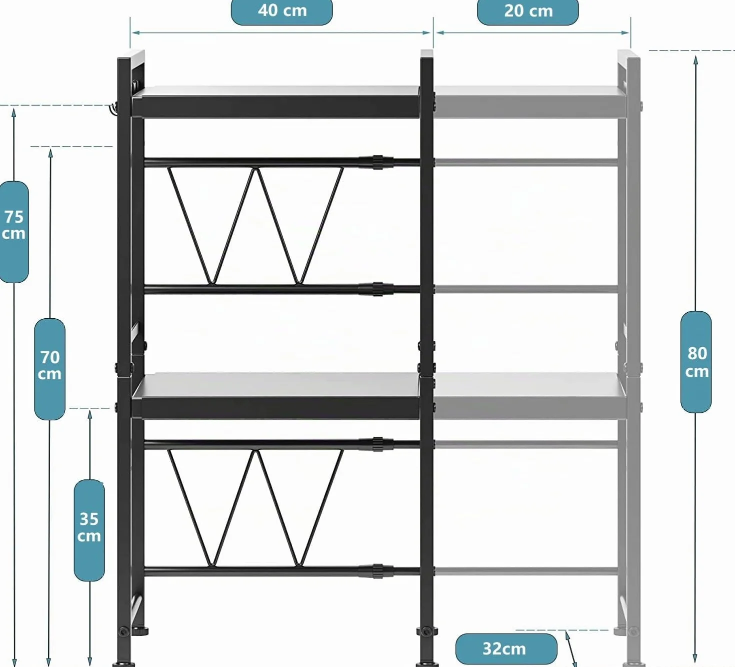 Soporte Extensible para Horno de Microondas, Estante para Horno de Microondas Ajustable, Rejilla para encimera de Cocina Organizador Estanteria Mueble con 6 Ganchos (3 Niveles, Negro)