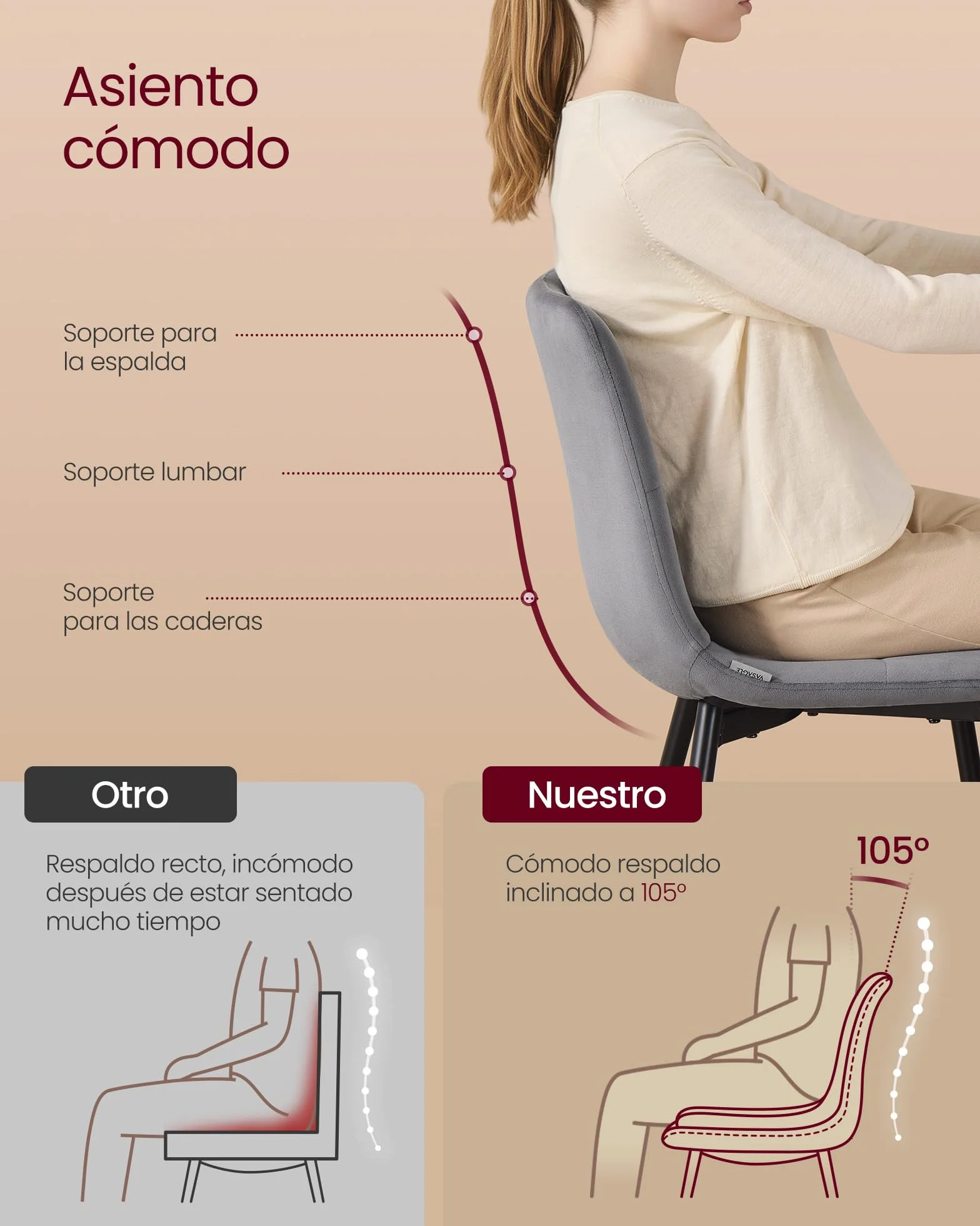VASAGLE Sillas de Comedor de Terciopelo, Carga 120 kg Cada Una, Sillas de Cocina Acolchadas con Pies Ajustables, Estilo Moderno, para Salón, Juego de 4, Gris Pizarra KDC080GN01