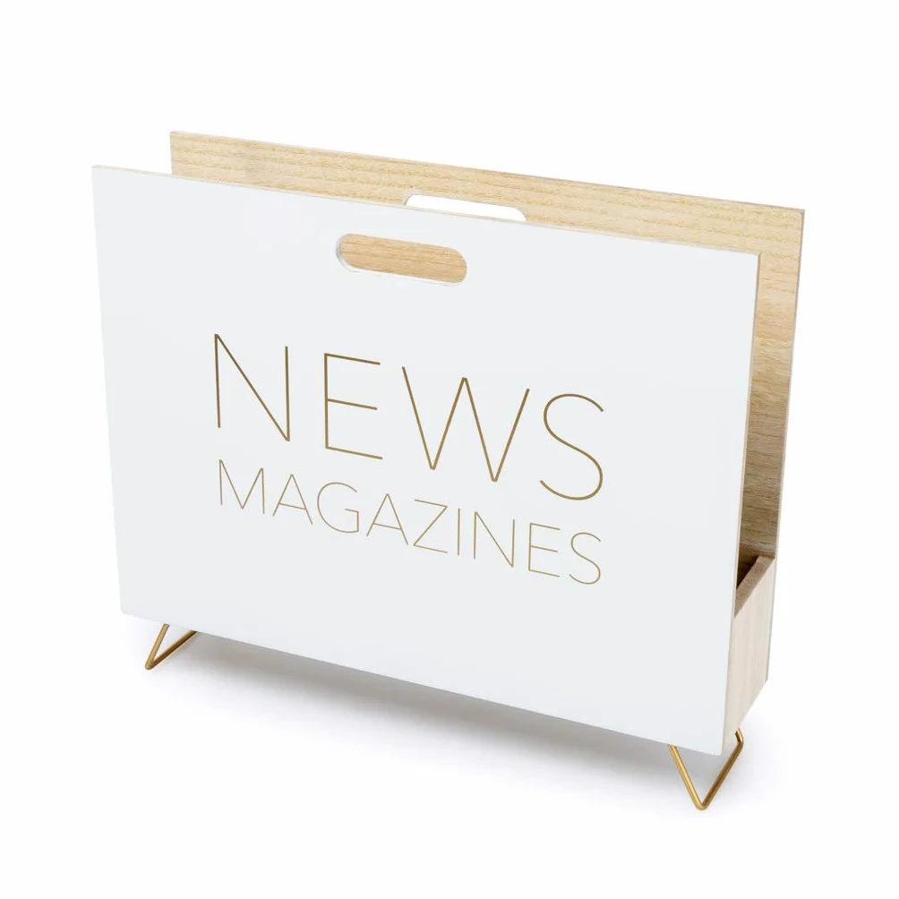 Balvi Revistero News Color blanco Para revistas, catálogos y diarios Con asa Madera DM