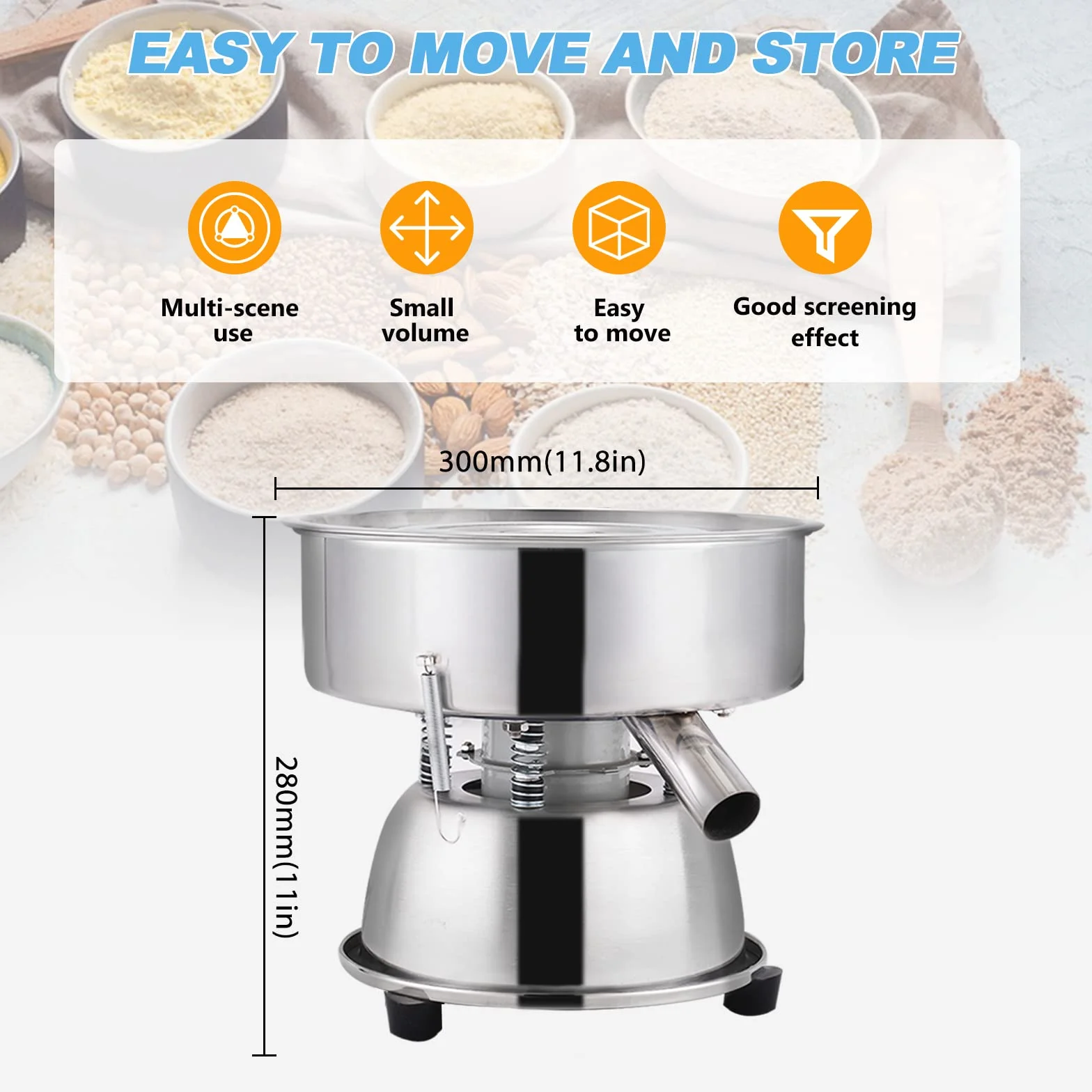 YUCHENGTECH Tamizador de Harina Electrica Tamiz Vibratorio Automatico Tamiz Eléctrico de Acero Inoxidable para Tamizar Harina/Cacao en Polvo 1150r/min 50W [Host, Sin Tamiz]