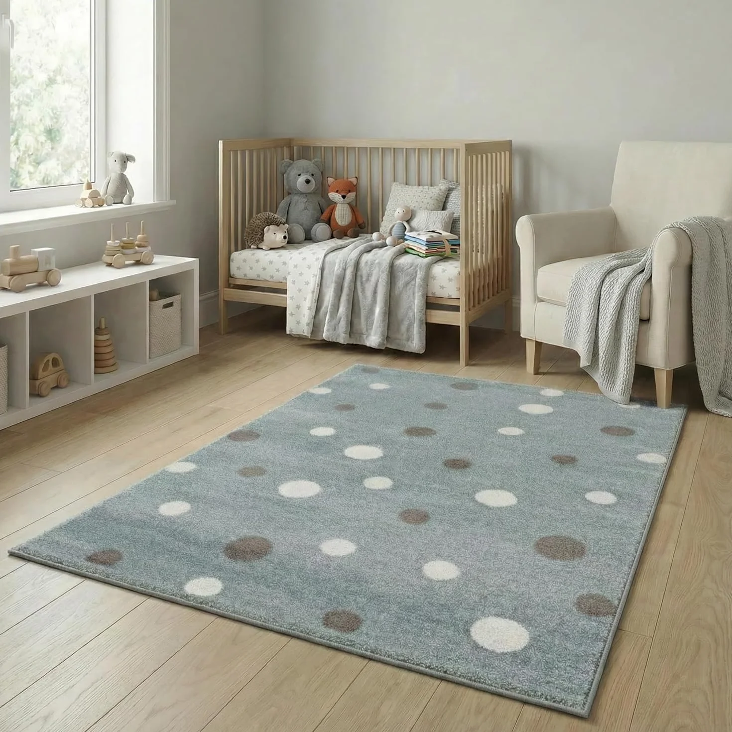 Jimri Alfombra Infantil Polka para habitación Infantil Alfombra de Lunares para bebé, habitación Juvenil, Arco Iris- Menta, 120 x 170 cm