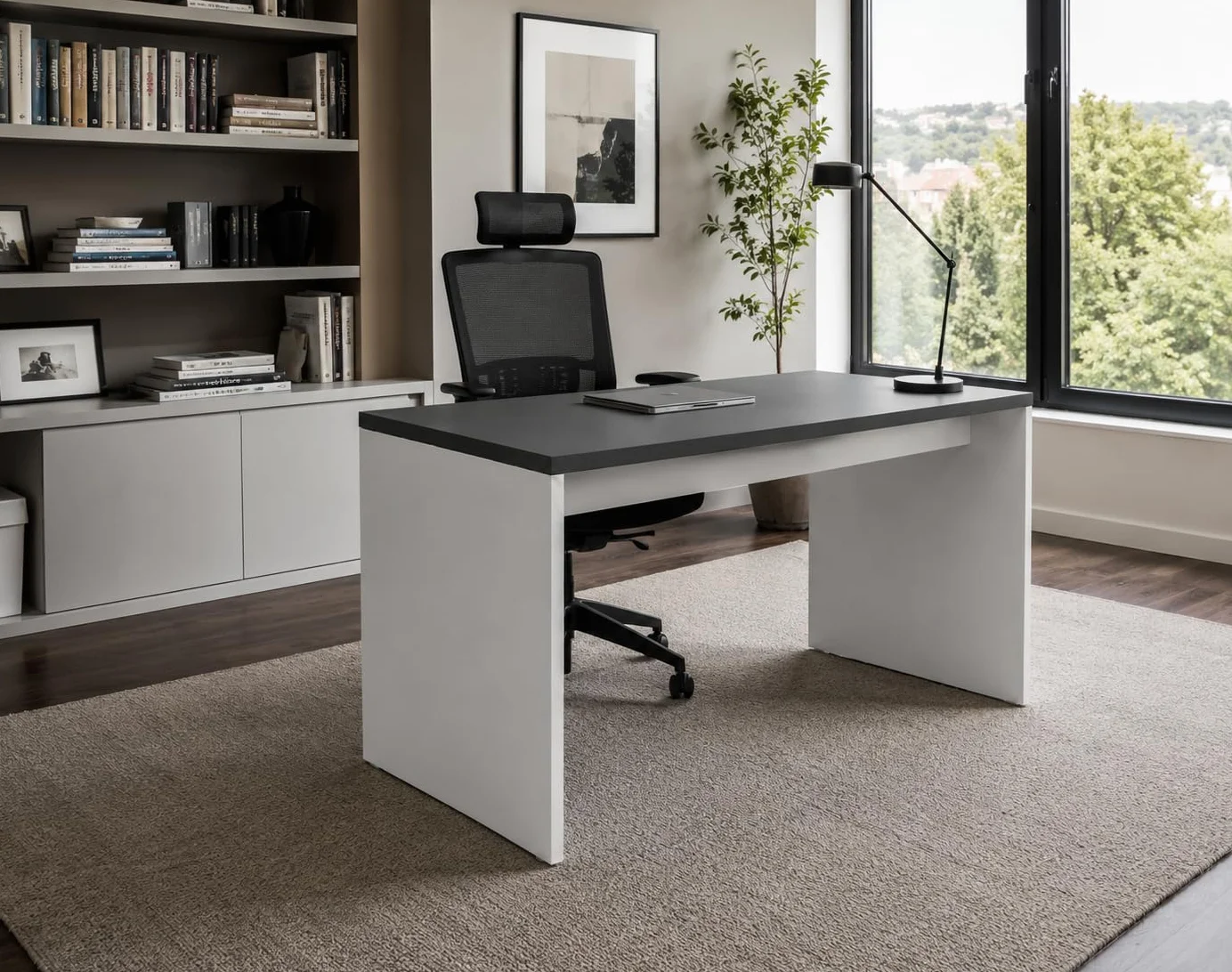 Genérico OFILIKE Escritorio Oficina y Teletrabajo, Mesa Ordenador de Melamina 25 mm, Escritorio Moderno para Estudio, Estructura Blanca (Gris Grafito, 120x60)