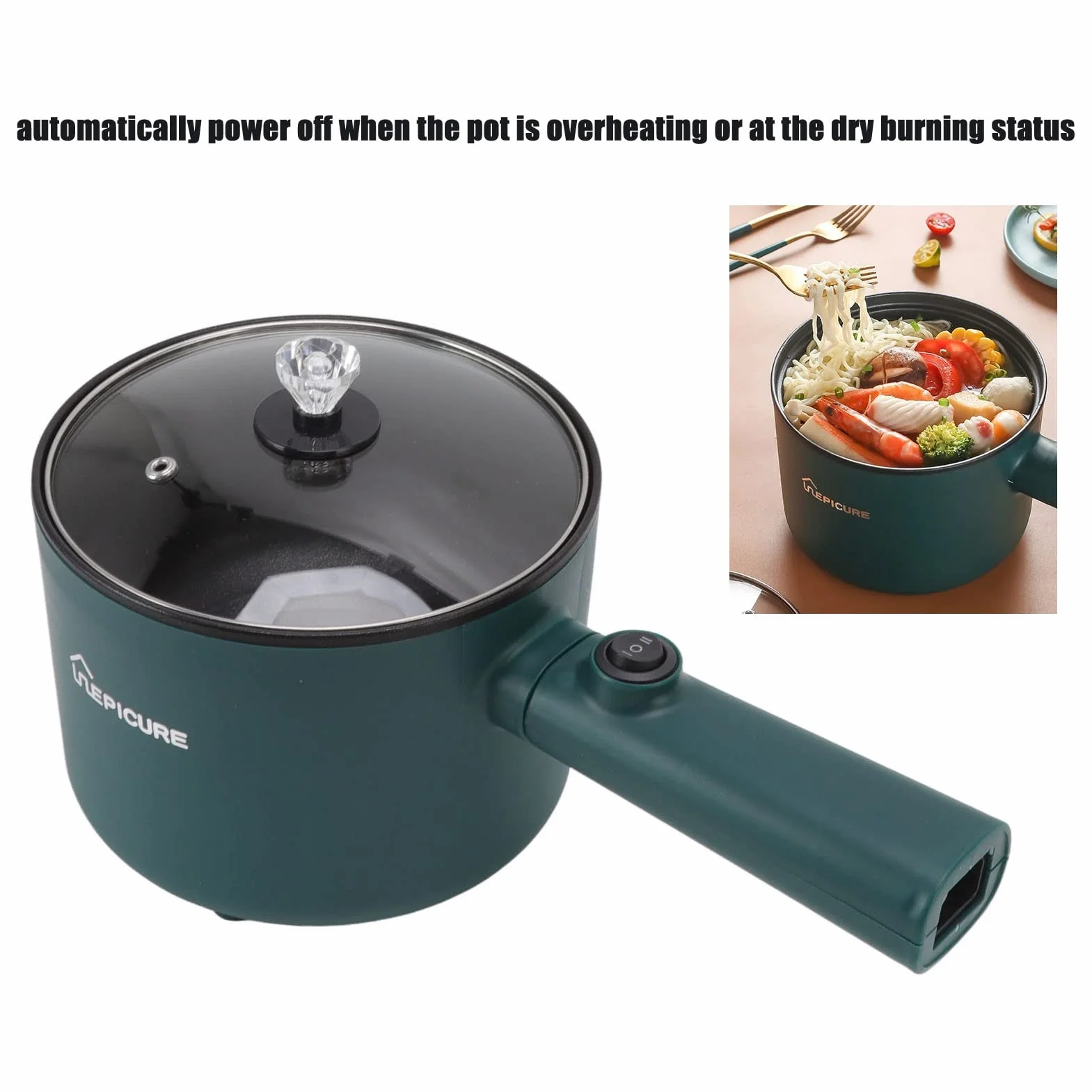 Tnfeeon Olla eléCtrica para Cocinar Al 1 8 L Multifuncional Antiadherente para Dormitorio Oficina PortáTil para Cocinar Ramen Apta para Fideos Bistec Cocina Huevos Saltear FreíR Pasta