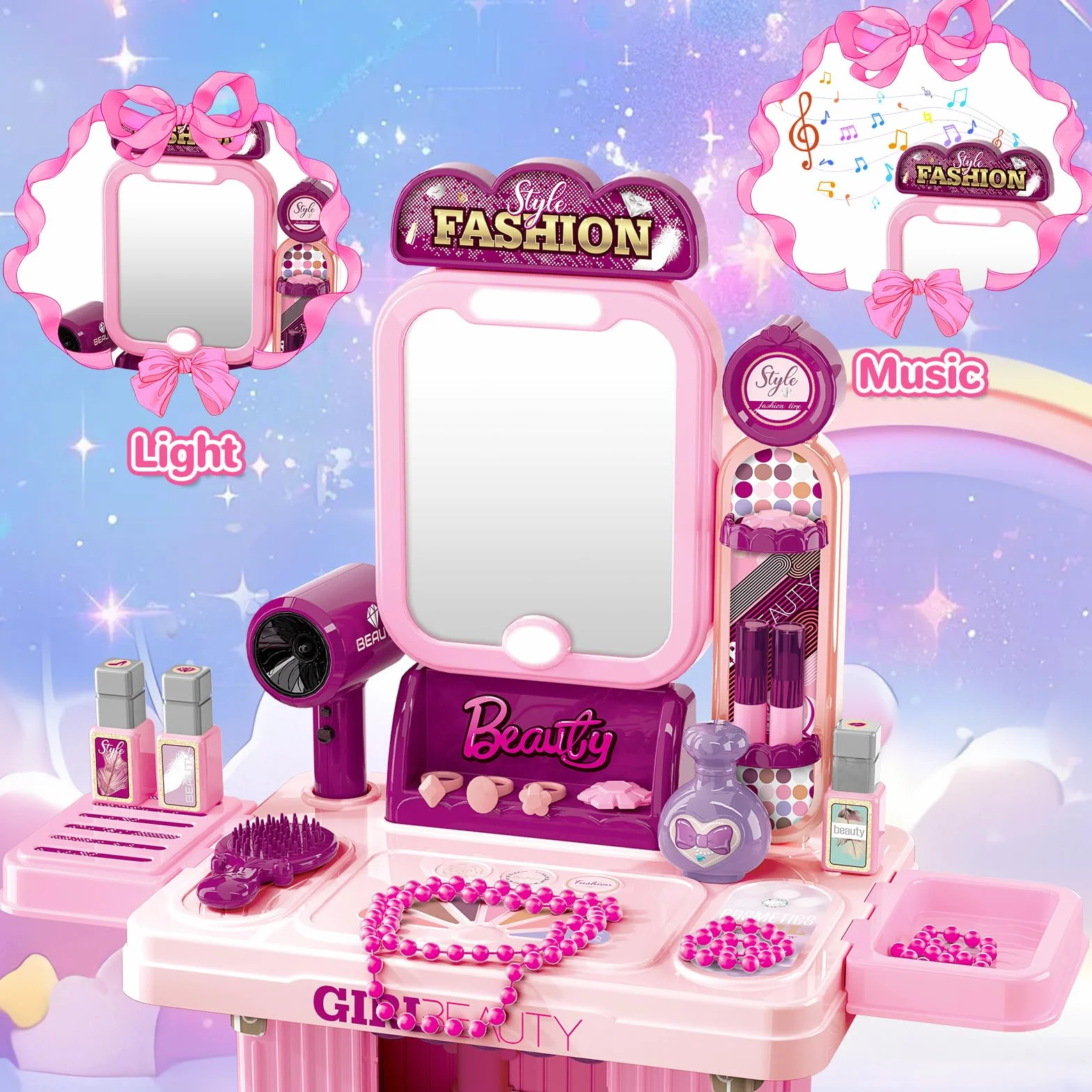 deAO Tocador de Maquillaje Niña Princesa con Maletín, Juegos Infantiles 3-12 años