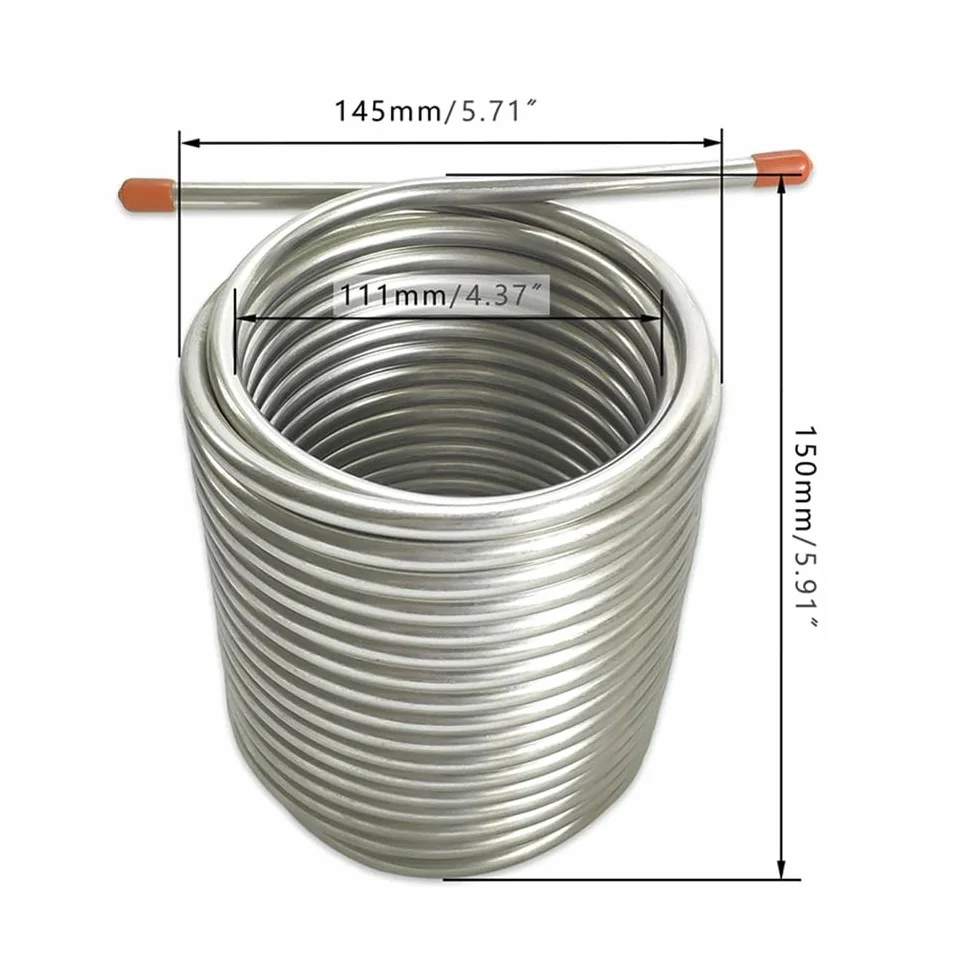 Enfriador de Mosto de Acero Inoxidable 304 de Grado alimenticio, 1 Unidad, 14M, Capacidad de 12 L, serpentín de enfriamiento de Cerveza for elaboración de Cerveza al Aire Libre.