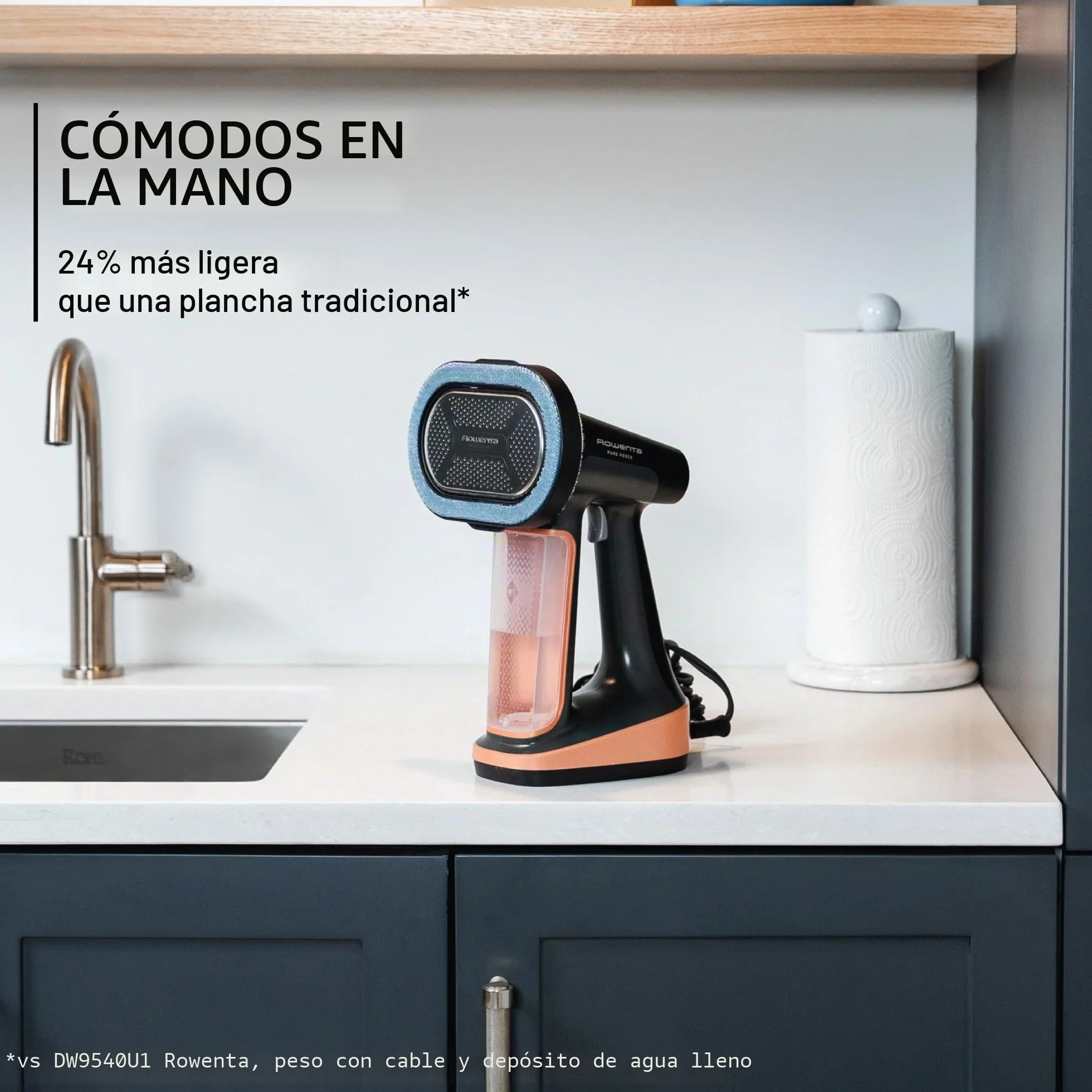 Rowenta, vaporizador de ropa, Pure Force 3 en 1, capacidad de 7 onzas, plancha vertical, planchado horizontal, removedor de pelusas, ligero, apagado automático, DR8855U1