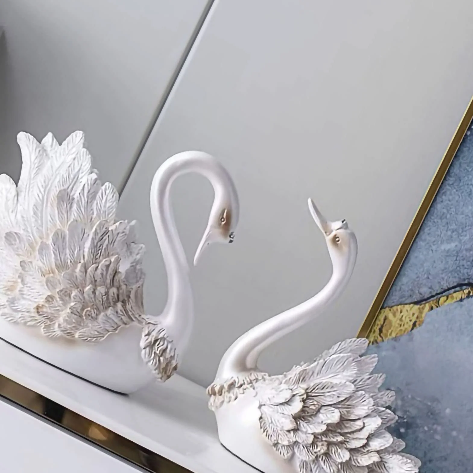 Fdit Conjunto Moderno de Adornos de Cisne para Decoración del Hogar, Regalos de Boda, Sala de Estar, Mueble de TV, Elegante Resina Sintética, 9,1x5,5x8,3 Pulgadas (Perla Blanca)