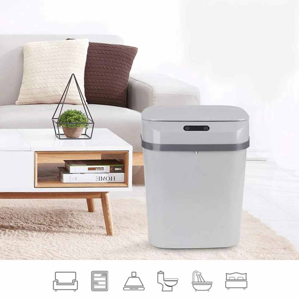 Cubo de Basura con Sensor Automático Papelera Inteligente 13 Litros Gris