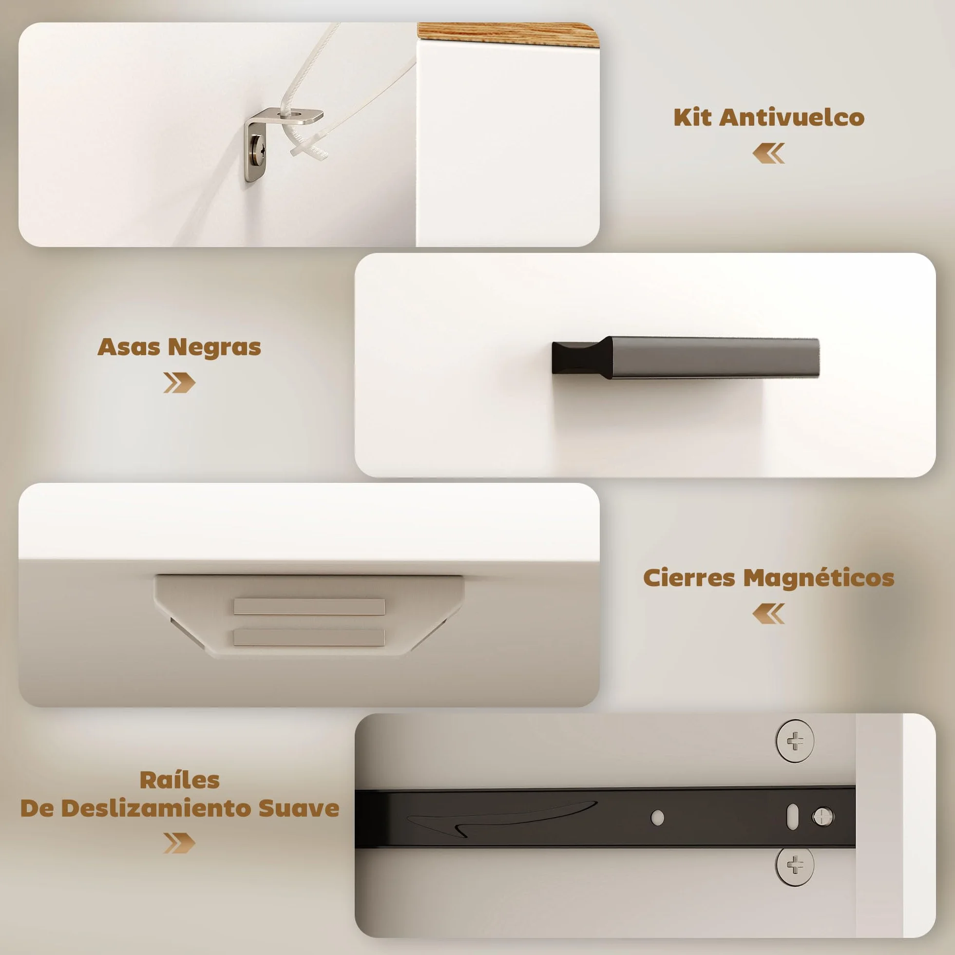 HOMCOM Aparador de 2 Puertas, Aparador de Salón con 2 Cajones y Estantes Ajustables, para Cocina, Entrada, Dormitorio, Blanco y Natural, 68,6x35x90,3 cm