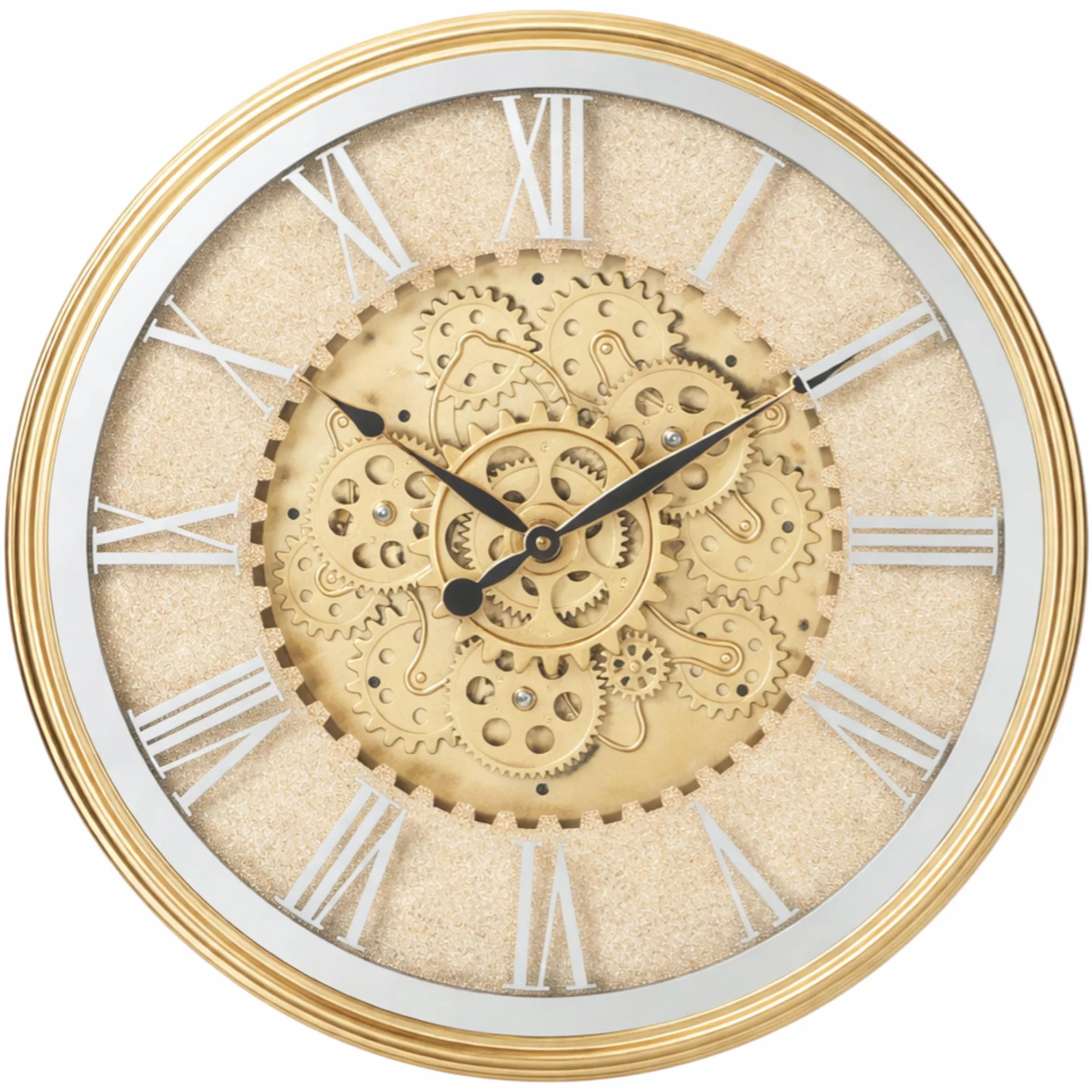 MIJOMA Reloj de pared dorado con movimiento giratorio de 50,7 cm de diámetro, reloj de pared de diseño grande con engranajes visibles, reloj decorativo de salón de estilo industrial