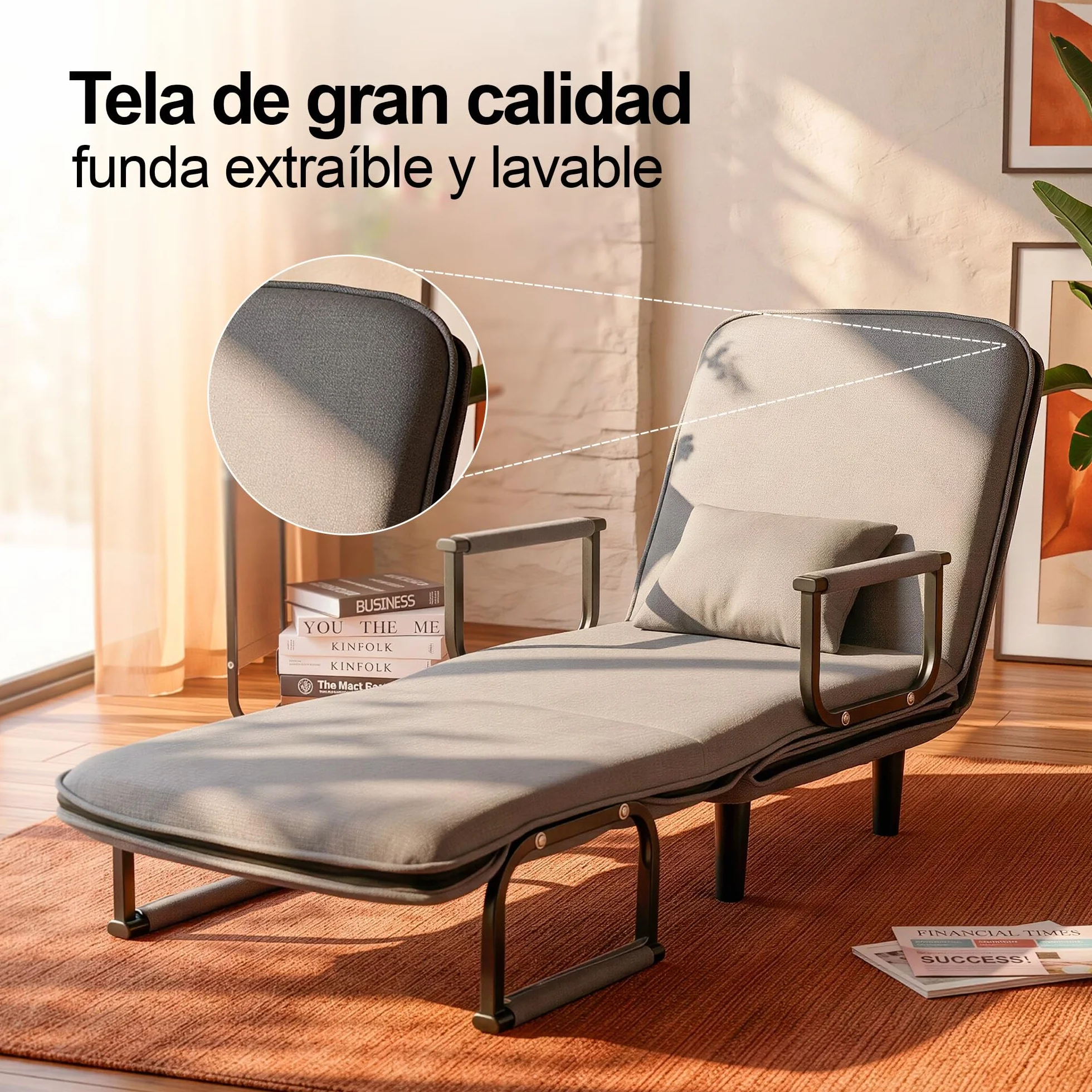 Unicview Sillón Sofá Cama Convertible 3 en 1, Sofá Reclinable, Sofá Individual Que se Convierte en Cama 190 cm Largo 65 cm Ancho, con Reposabrazos y Cojín, Ideal para Salón o Invitados, Gris