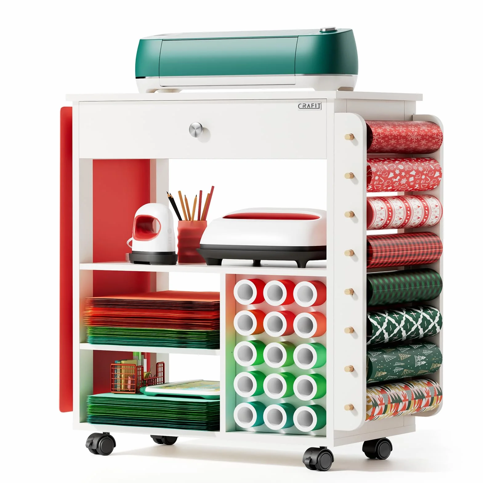 Carro de Organización y Almacenaje Crafit Compatible con Máquina Cricut, Organizador Rodante para Manualidades CRAFIT con Portarrollos de Vinilo, Mesa de Trabajo