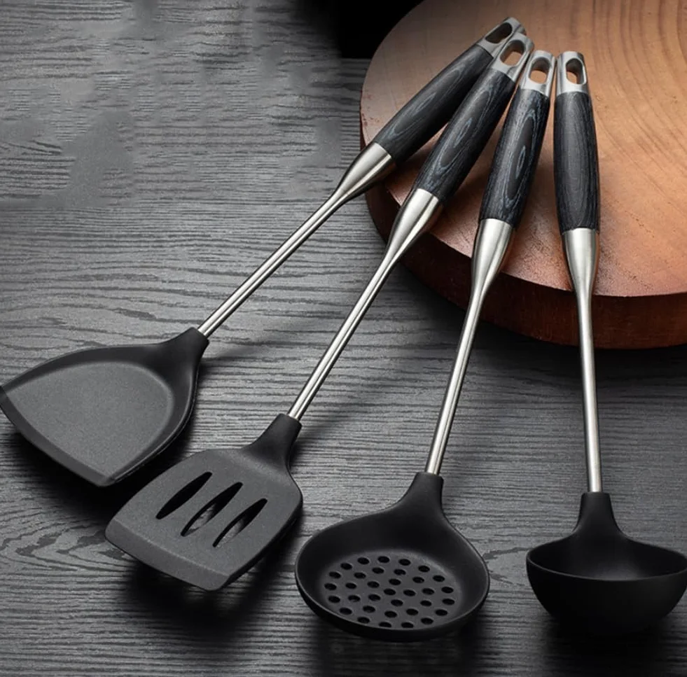 Juego de espátulas de silicona, resistentes al calor, sin BPA, cuchara ranurada y espátula para cocinar, apto para lavavajillas, paquete de 4