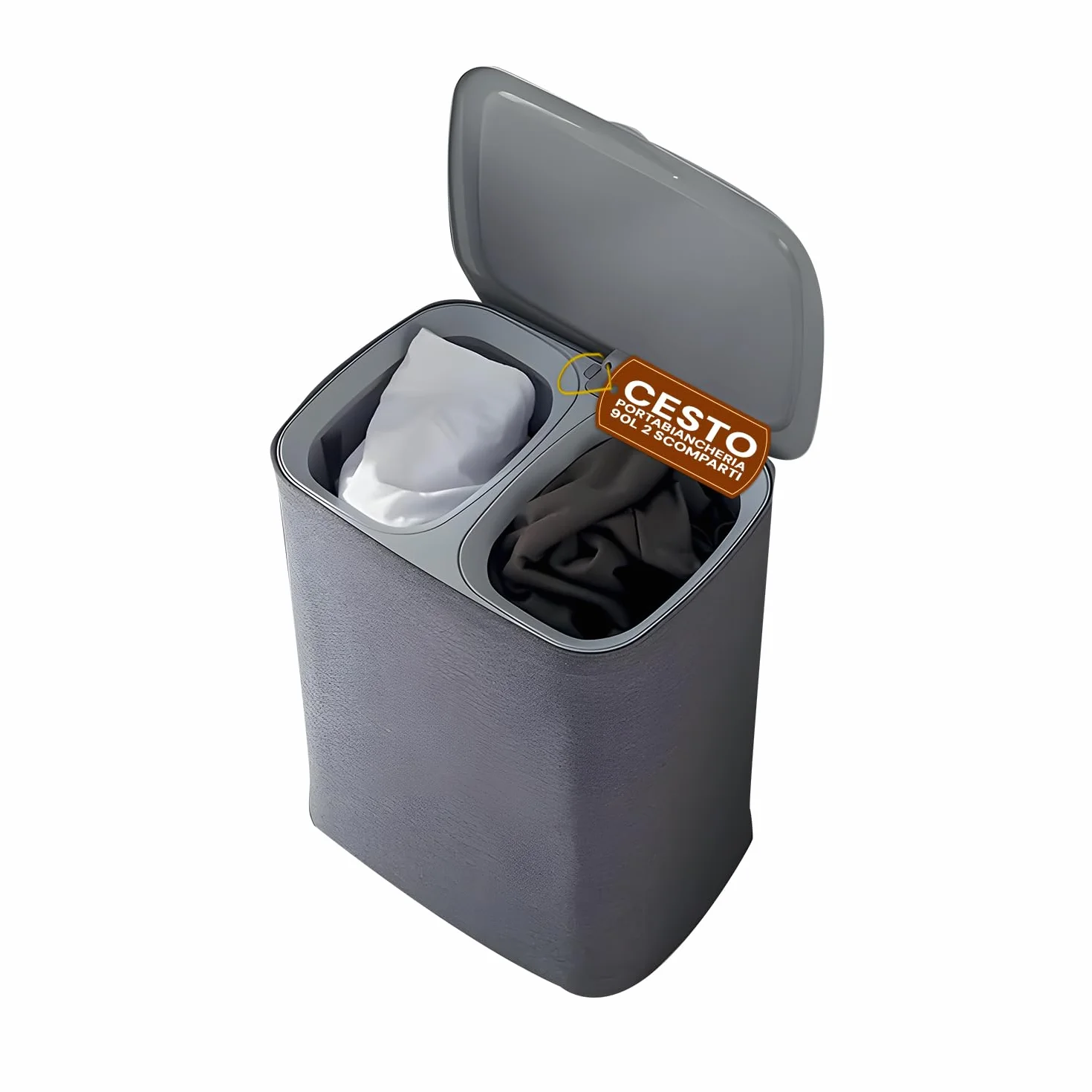 Avilia Cesta para la colada de 90 l con tapa, 2 compartimentos extraíbles y bolsas con asas, separa claros y oscuros, organizador para la colada de baño, lavandería o habitación