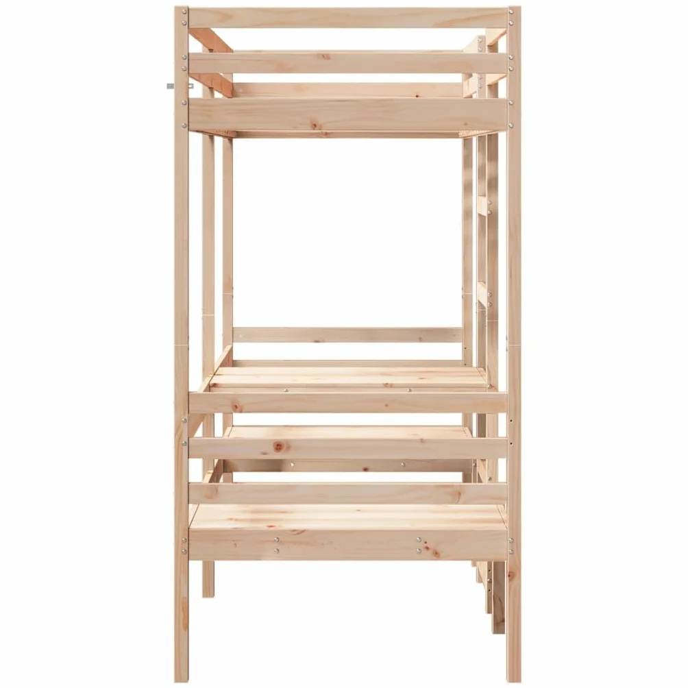 Cama alta 90 x 190 cm de madera maciza de pino con escritorio y 2 sillas, marco de cama para niños y jóvenes, muebles seguros para dormir