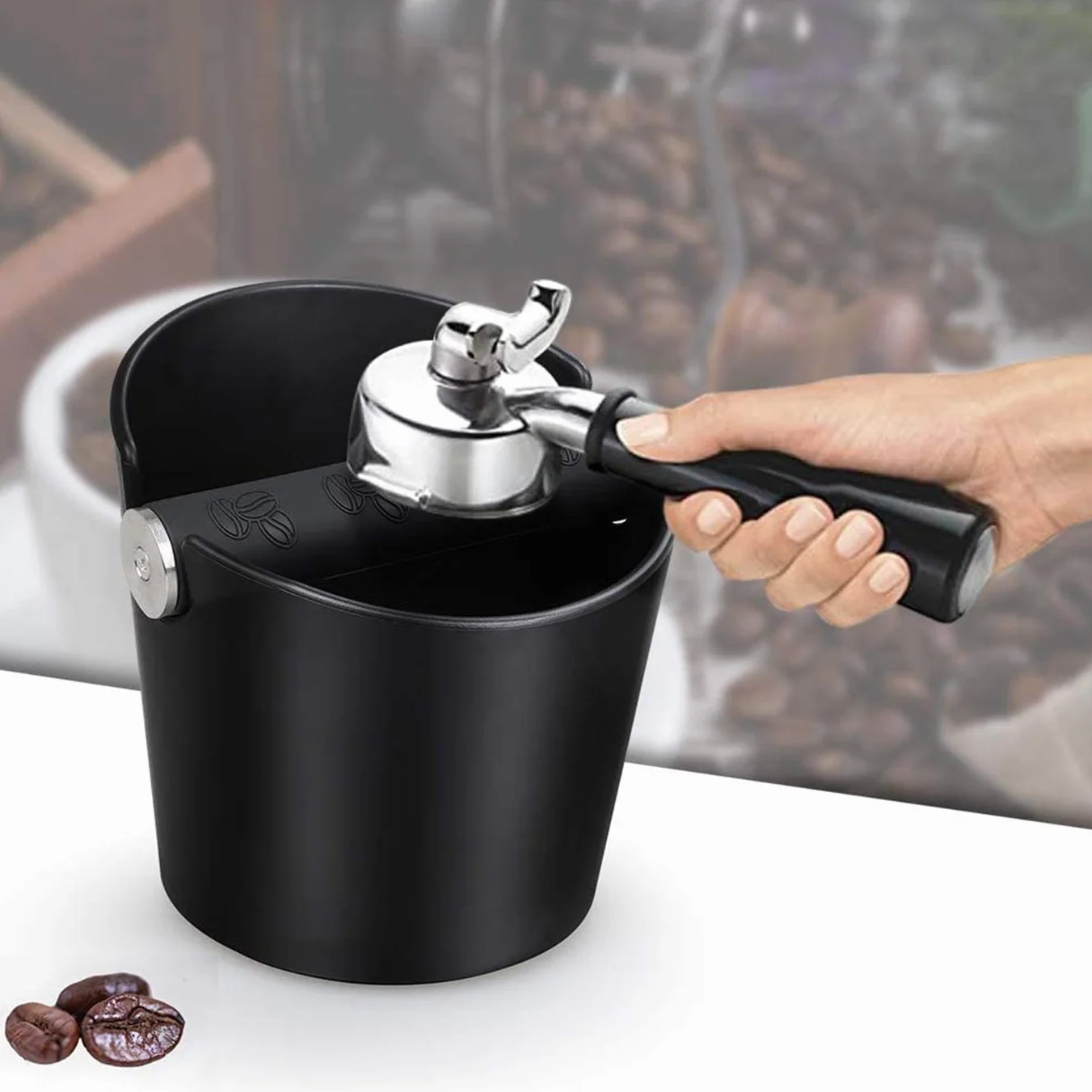 Ideal Swan Coffee Knock Box Posos Cafe Caja Barista Absorbente Golpes Barra Metal Extraíble Base Antideslizante Negro