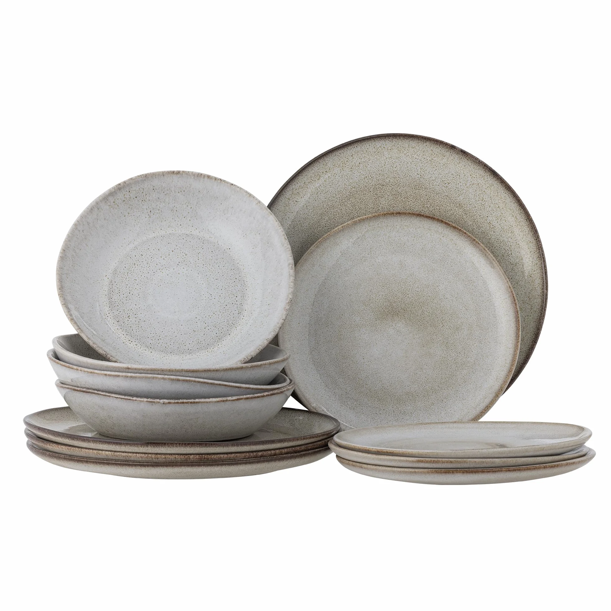 Bloomingville Sandrine - Vajilla de Loza Natural, T:T28,5X/T: T22xH2/B: T22xH5cm, 5, Set de 4x3 Unidades, 450 ml