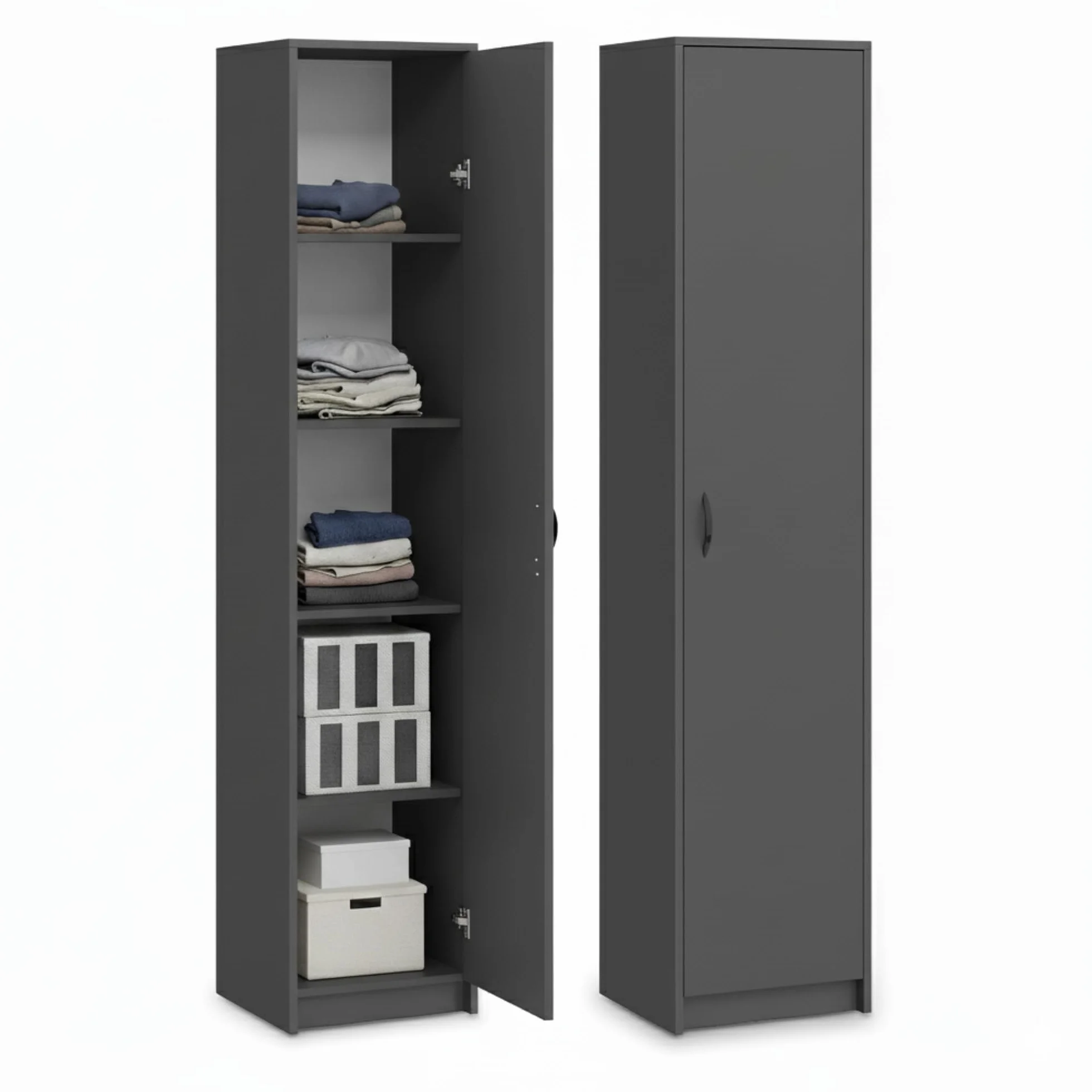 Home Collective Estantería para libros, armario, color antracita, 50 cm de ancho y 180 cm de alto, armario organizador multiusos con 4 estantes, armario de madera, para dormitorio, pasillo, sótano