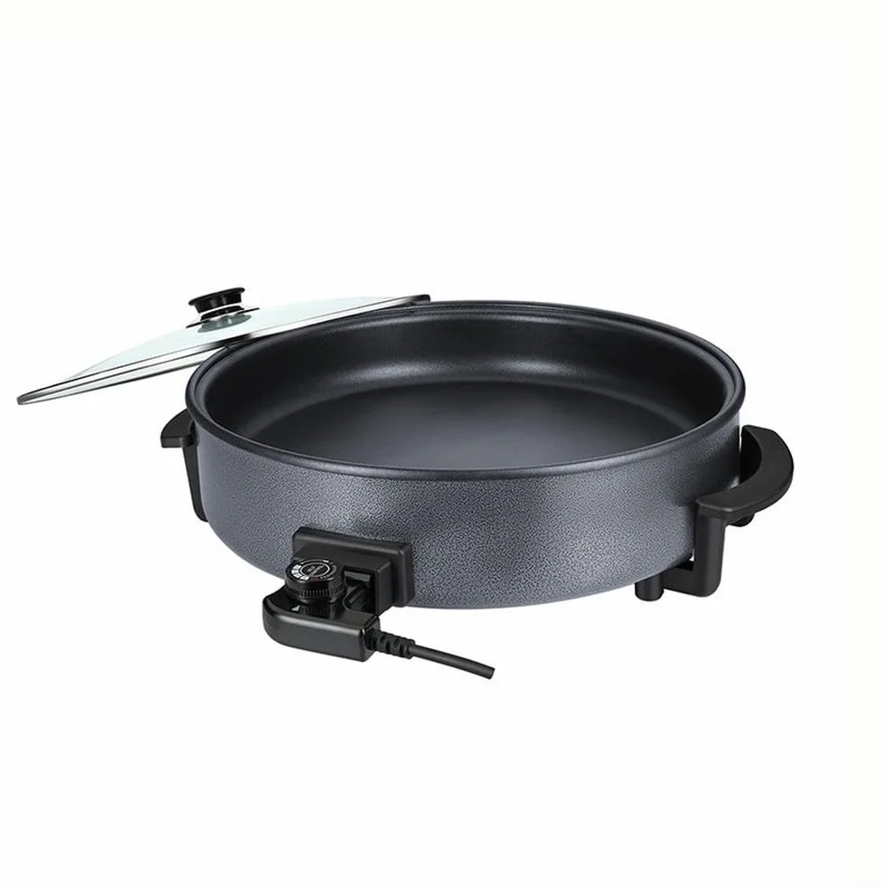 Sartén eléctrica de 42 cm con tapa, 1500 W, termostato ajustable para freír, asar, olla caliente y hacer pizza en reuniones familiares (9 cm de profundidad)