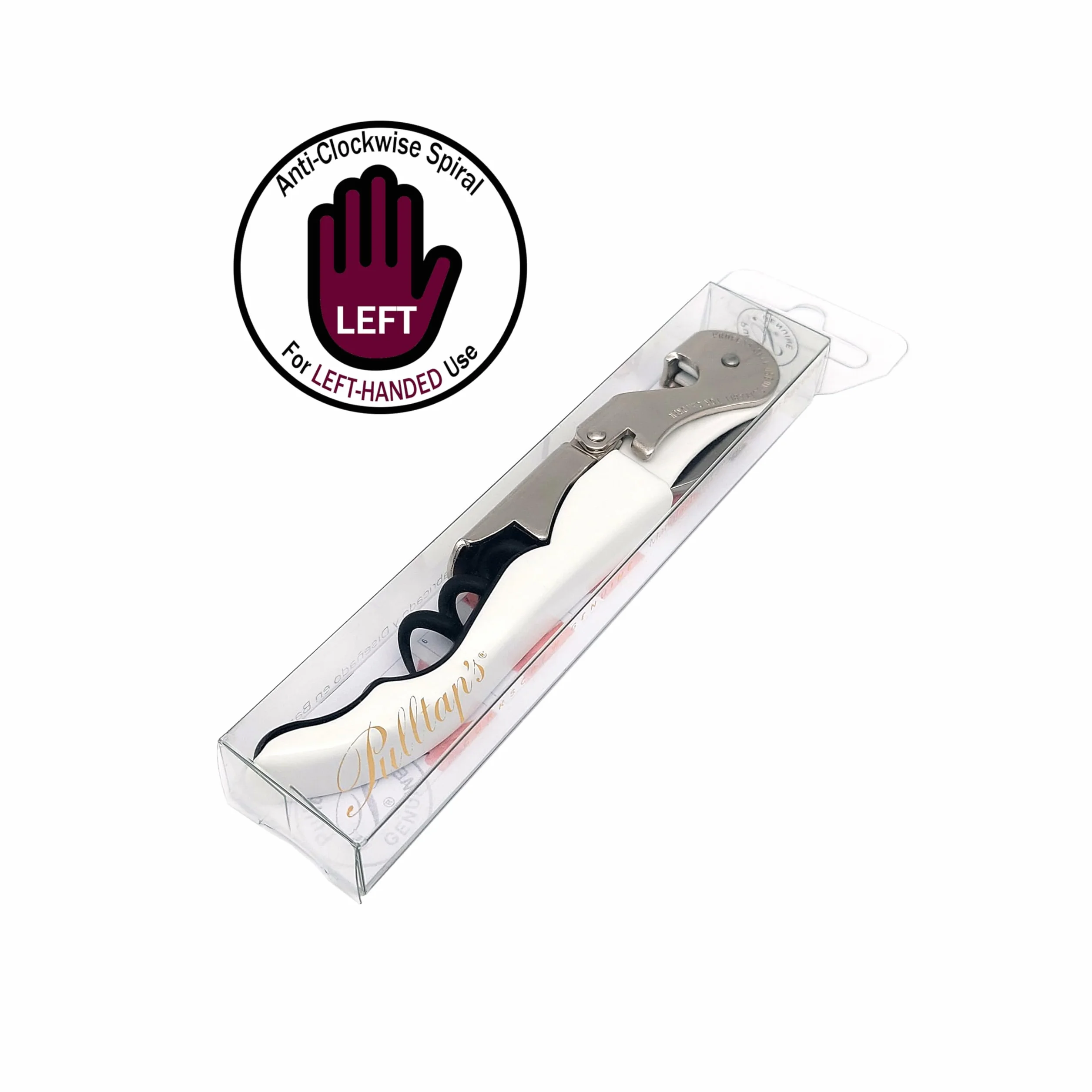 Pulltap's Sacacorchos clásico con doble bisagra para llave de vino, para zurdos (blanco), regular