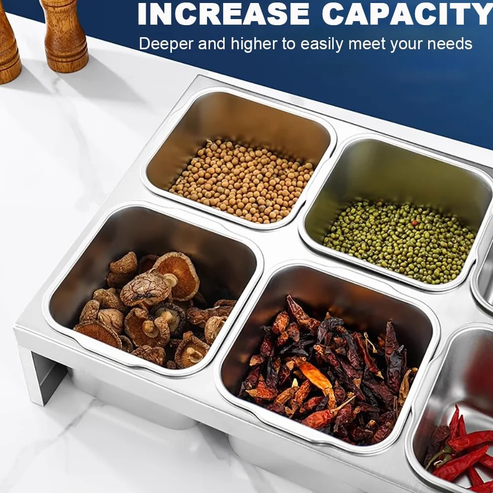Juego De Caja De Especias De Acero Inoxidable De Gran Capacidad, Especiero Dispensador De Encimera con Tapa Y Cuchara, Organizador para Almacenar Frutas,D