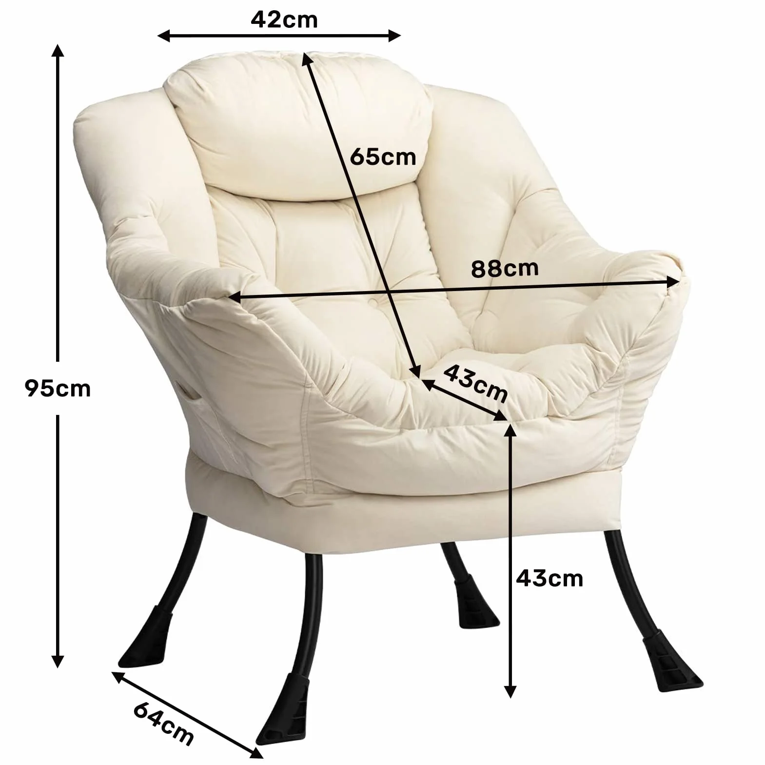 HollyHOME Sillon para Salon Sillón Relax Terciopelo Sillon Lectura Dormitorio Comodos Butacas de Salon Silla en Metal, Beige
