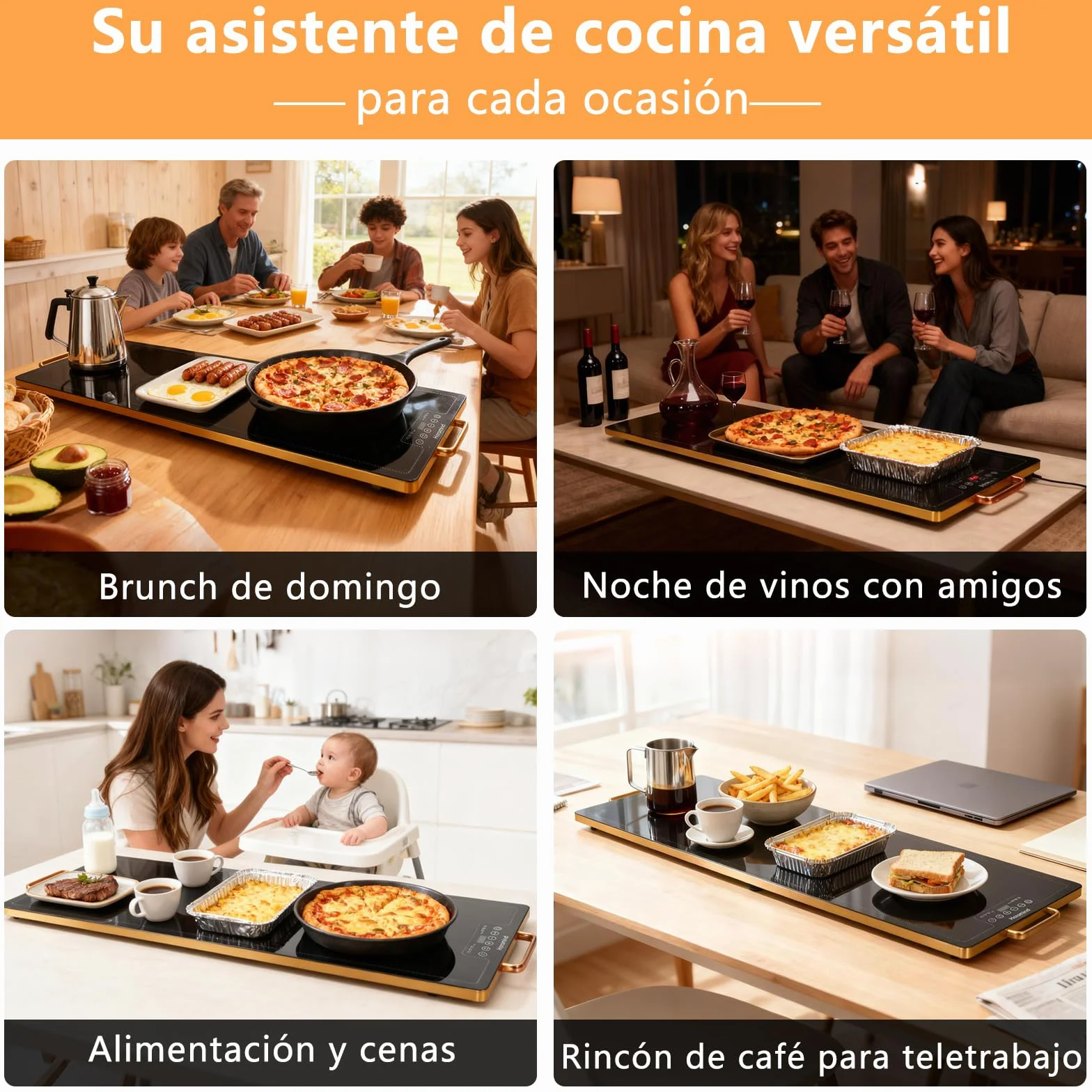 Bandeja de Calentamiento Eléctrico, 100x35cm, 450W Plato Calefactor para Comidas, Mantiene Calientes Platos y Bebidas, Ideal para Restaurantes, Hogar y Buffets