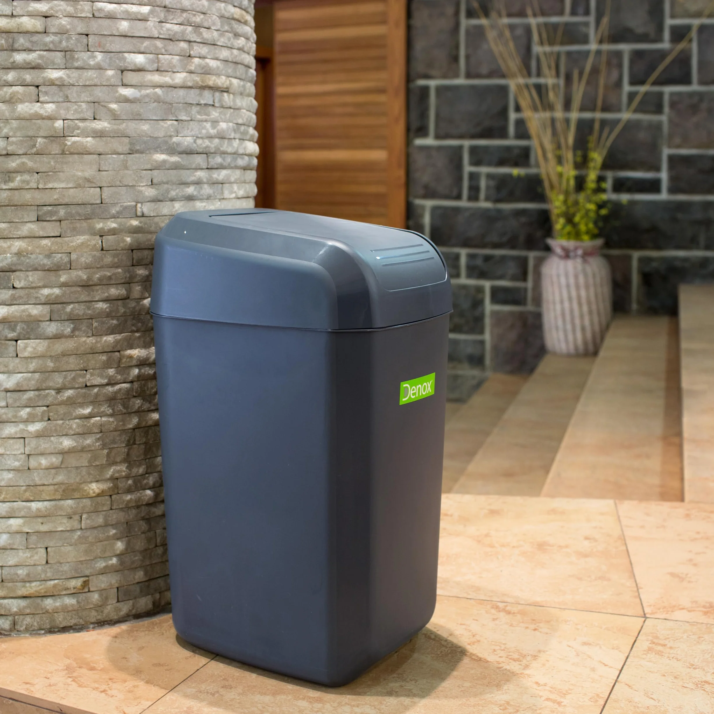 Denox Cubo de basura 30 litros gris antracita con tapa basculante