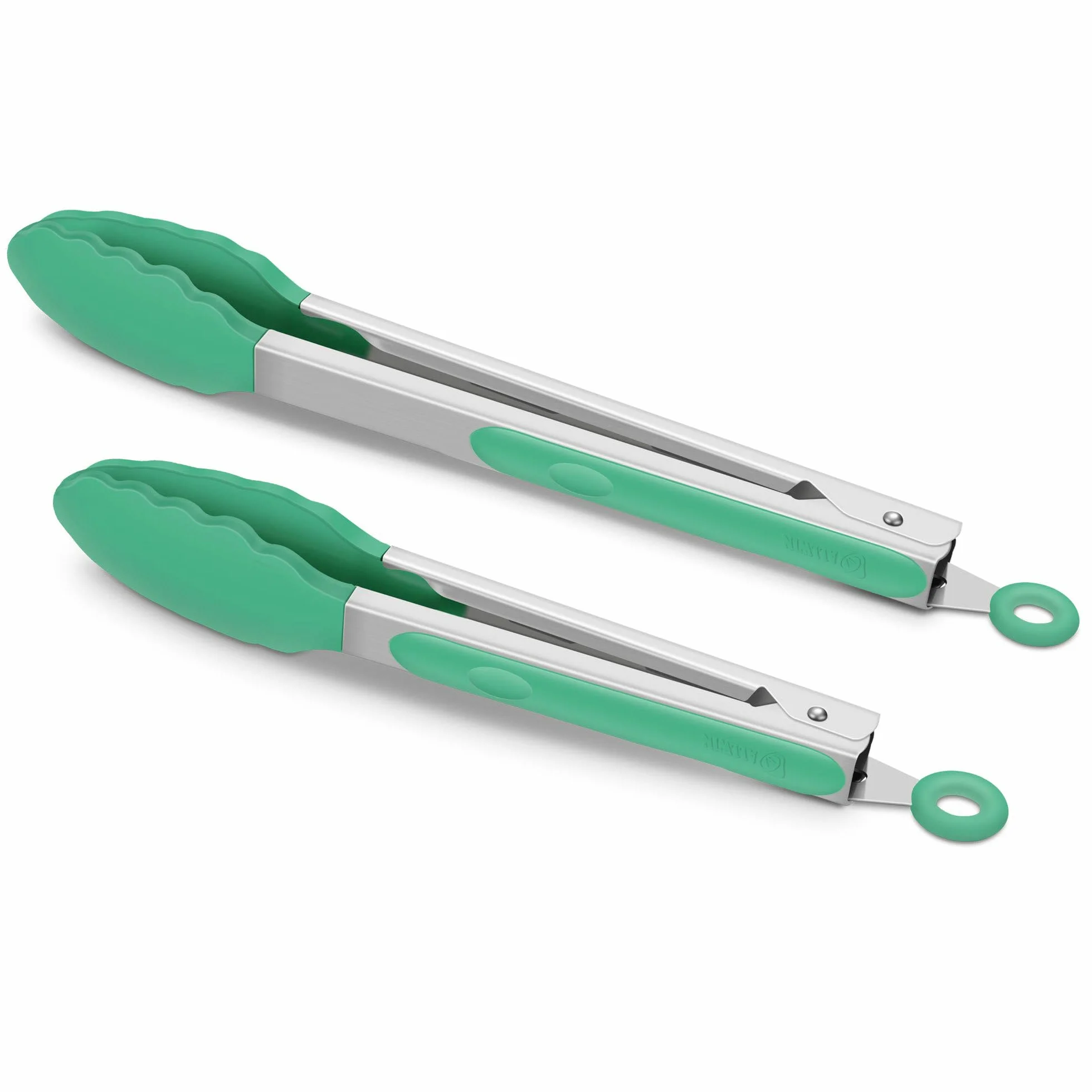 Pinzas de acero inoxidable de alta calidad de 9 pulgadas y 12 pulgadas, color azul oscuro, silicona libre de BPA, antiadherente, para barbacoa de cocina, con bloqueo