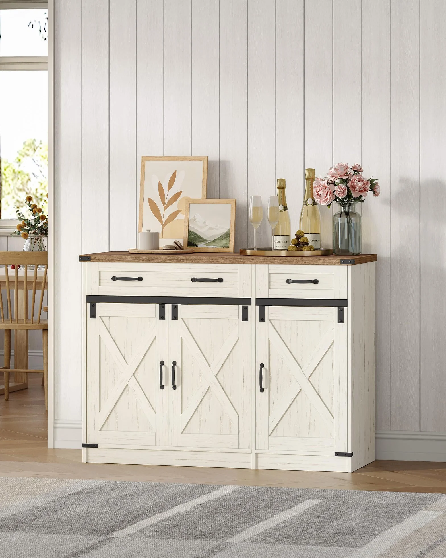 Armario de Cocina con 2 Cajones 3 Puertas Estantes Ajustables 40x108x80 cm Blanco Rústico y Marrón Miel