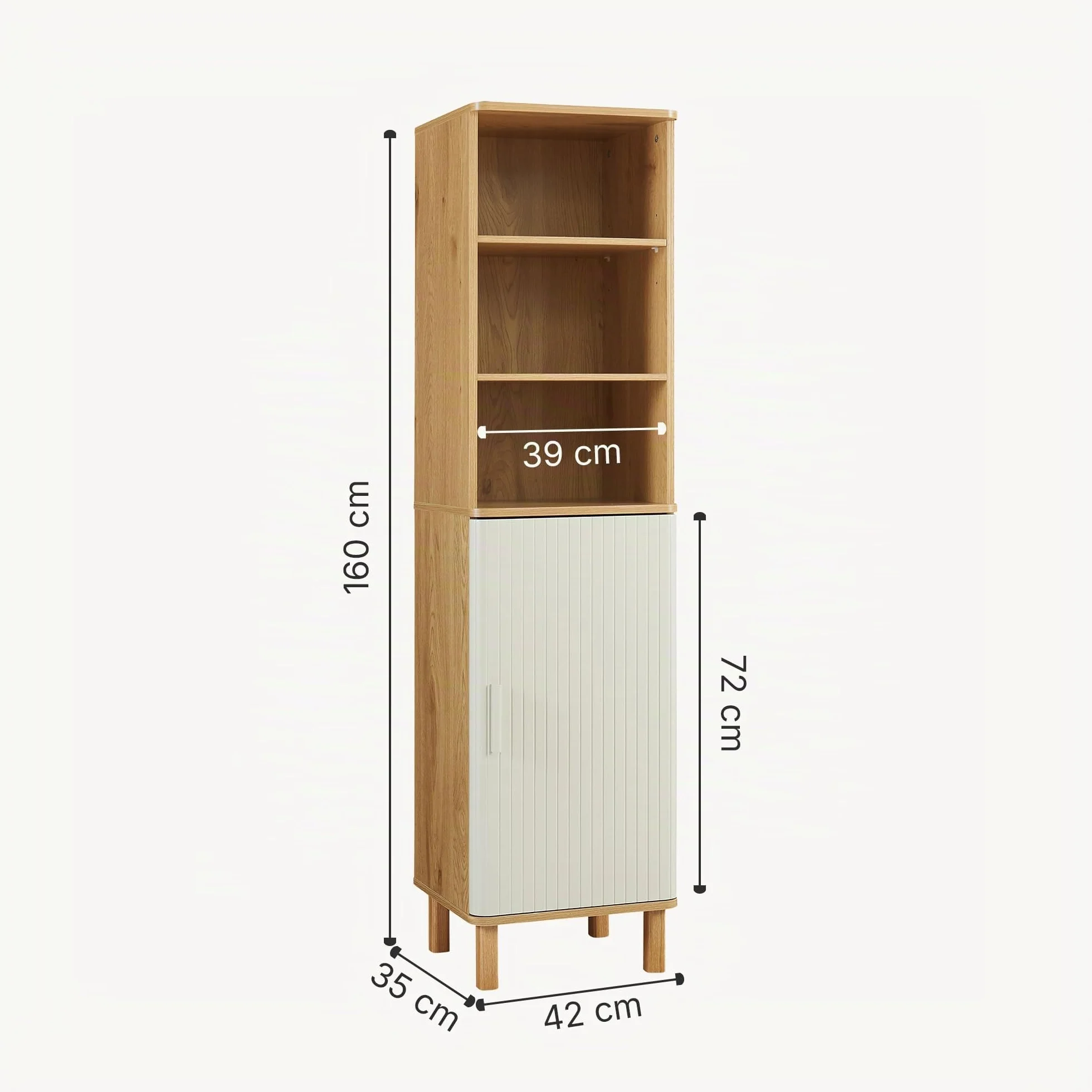 [en.casa] Armario Alto de Baño Ferrersp con 1 Puerta y 6 Compartimentos Mueble Alto de Baño Mueble Auxiliar para Cocina Dormitorio 160 x 42 x 35 cm MDF Pino - Roble/Arena