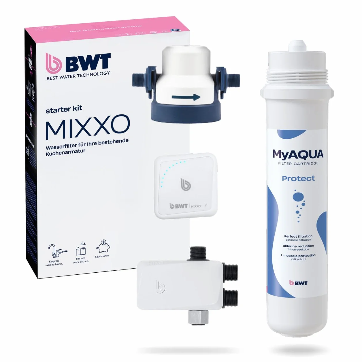 BWT MIXXO Starter Kit - Soft, Filtro de agua bajo encimera para grifos de cocina existentes, Cartucho filtrante Soft para agua descalcificada