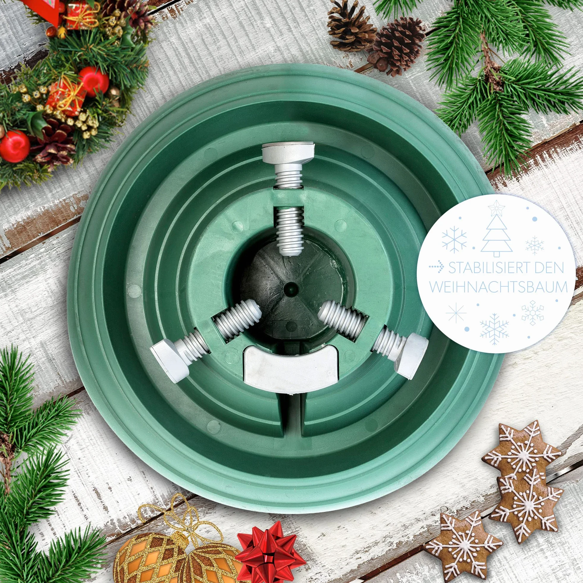 KADAX Soporte para árbol de Navidad con depósito de agua, estable de plástico resistente para árboles, moderno soporte para árbol de Navidad, varios tamaños, verde (altura del árbol de hasta 2,5 m)