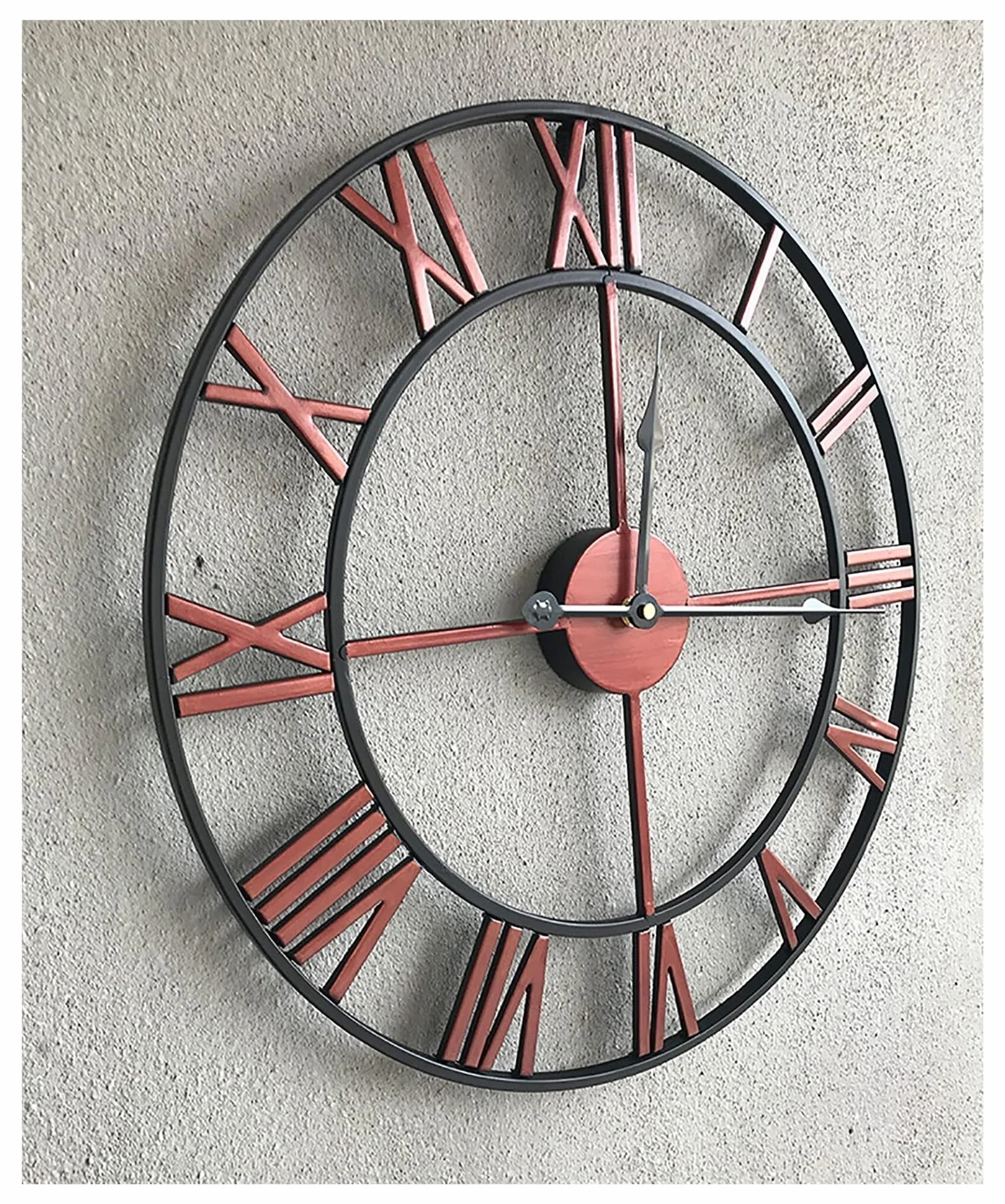Relojes Reloj de pared grande de 24 pulgadas de metal envejecido que no hace tictac, silencioso, estilo industrial moderno, reloj de pared de hierro con números romanos for el hogar, sala de estar, co