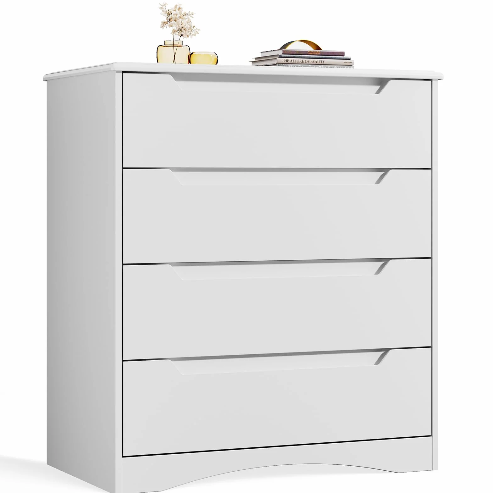 Bealife Cómoda de Dormitorio con 4 cajones espaciosos, Armario con cajones con Tiradores recortados y Bloqueo antivuelco, Ideal para salón, Oficina (Blanco)
