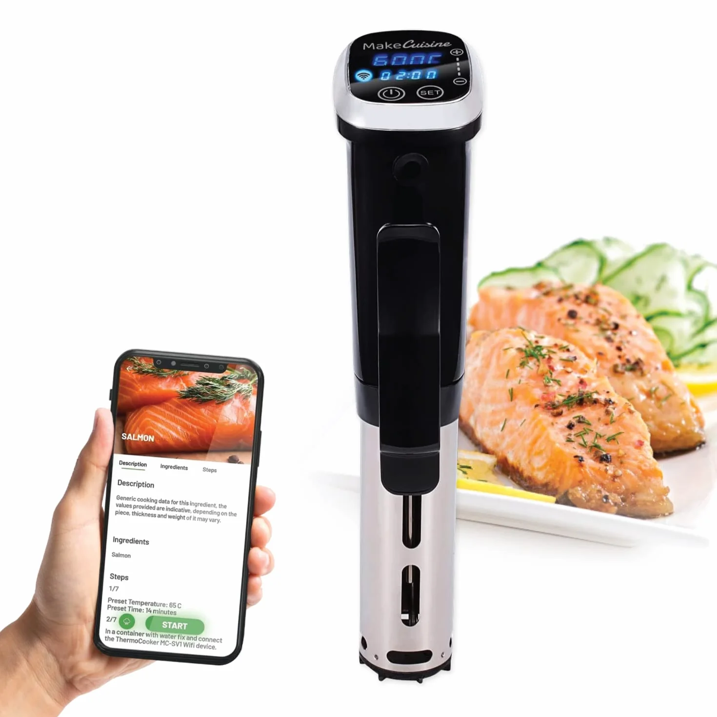 Roner Sous Vide para cocina a baja temperatura y al Vacío/THERMOCOOKER MC-SV1 WIFI / 1200 W/Control por APP con mas de 100 recetas e indicaciones