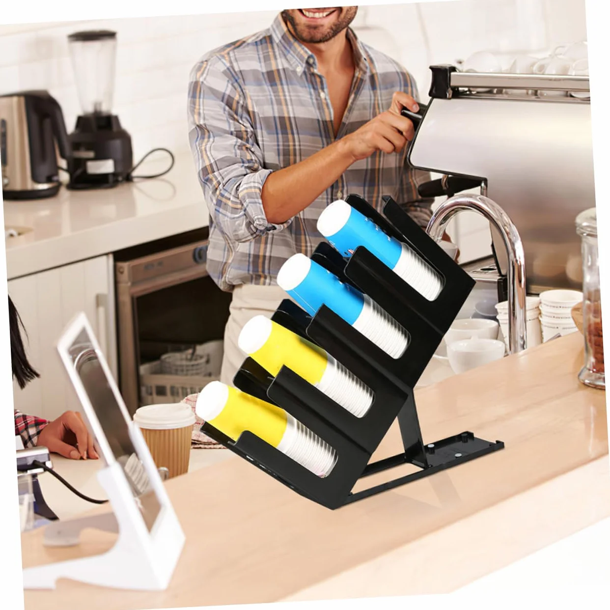 MAGICLULU Dispensador de Vasos de Papel para Encimera, Negro, Plástico | 2 Ranuras, para Vaso de Papel, Cafetería y Tienda de Té, Organizador Reutilizable de Sobremesa