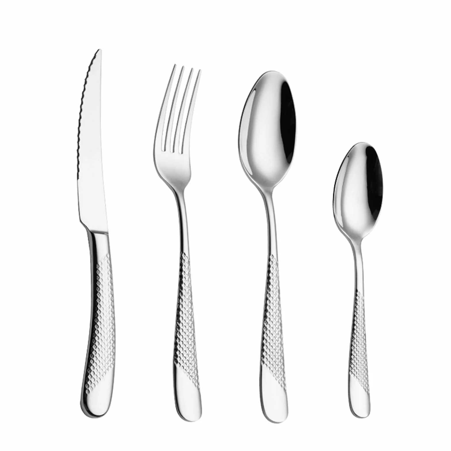 Genérico Juego De Cubiertos Martillados De 72 Piezas, Cubiertos De Acero Inoxidable 18/8, Diseño De Mango Martillado De Diamante, Juego De Cubiertos para Banquetes Familiares (48pcs)